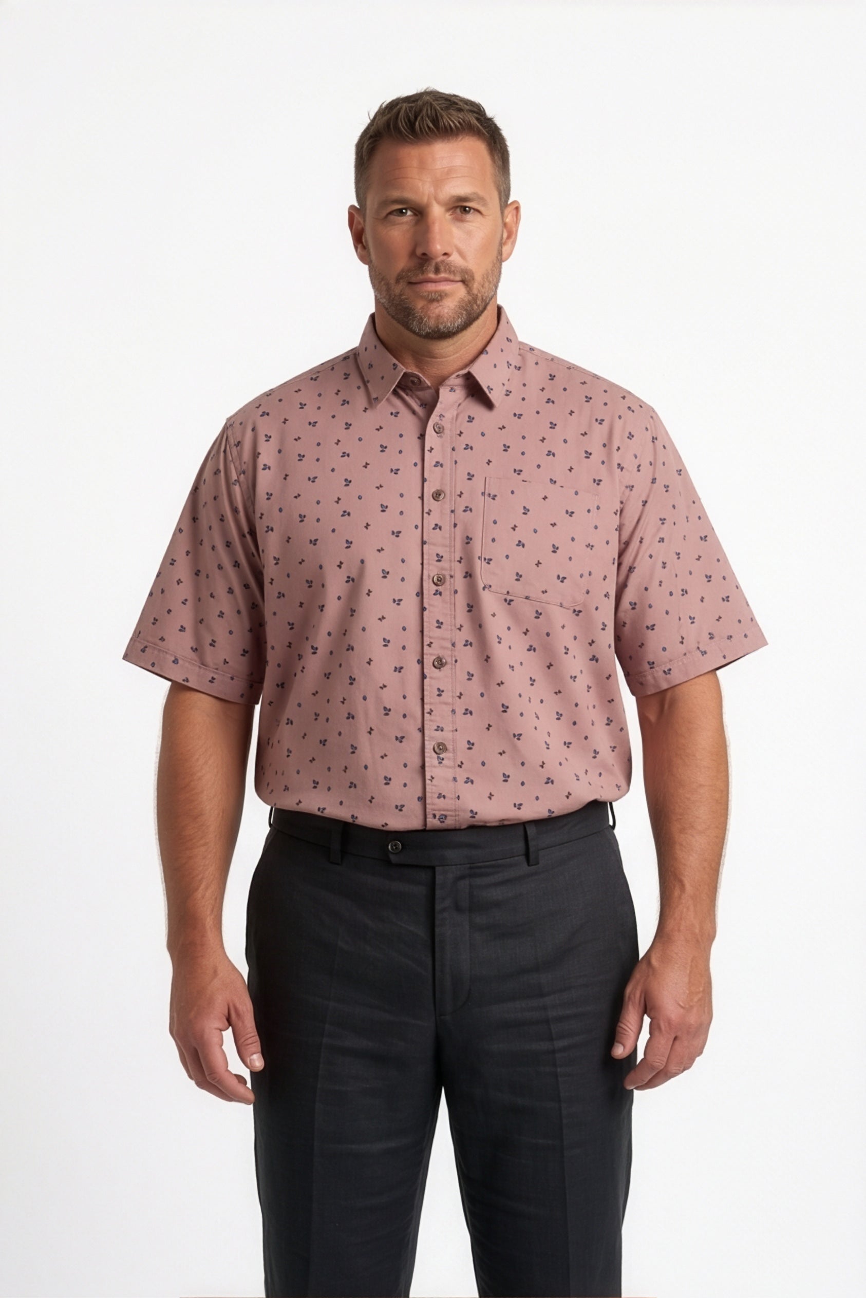 Americus Men's Plus Size Casual Shirt Dusty Rose Ditsy Floral