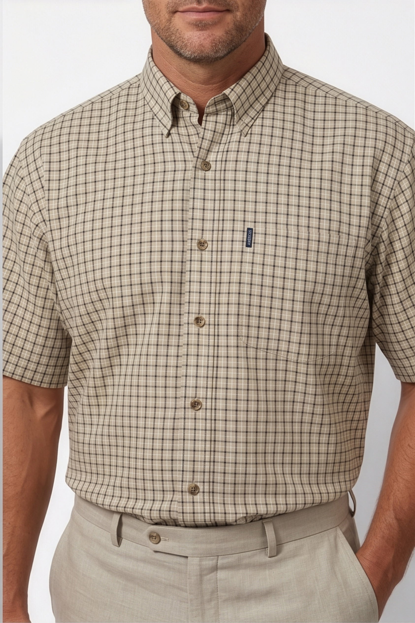 Americus Men's Plus Size Casual Shirt Sand Beige Micro Check