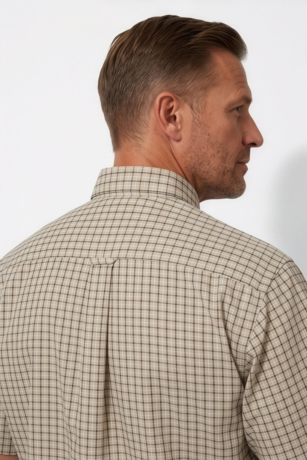Americus Men's Plus Size Casual Shirt Sand Beige Micro Check