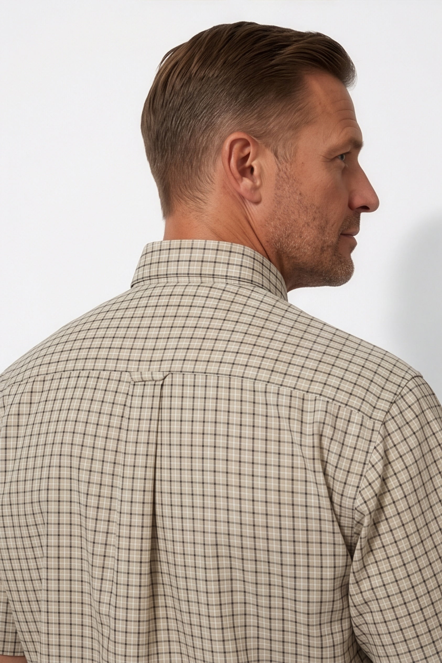 Americus Men's Plus Size Casual Shirt Sand Beige Micro Check