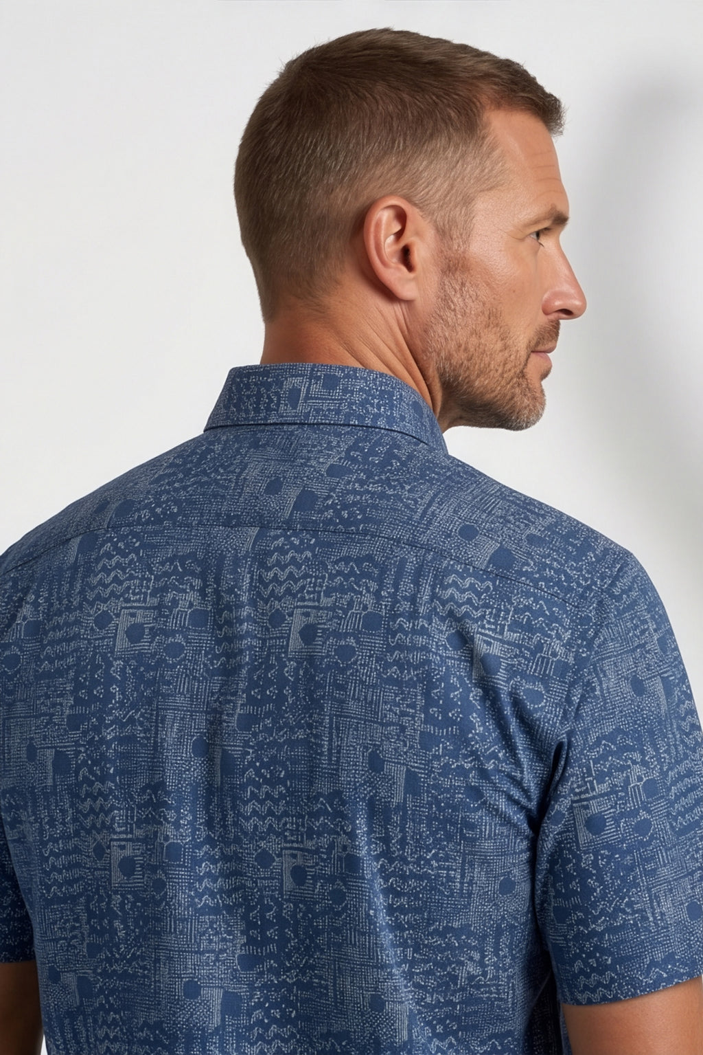 Americus Men's Plus Size Casual Shirt Steel Blue Tonal Abstract Aztec