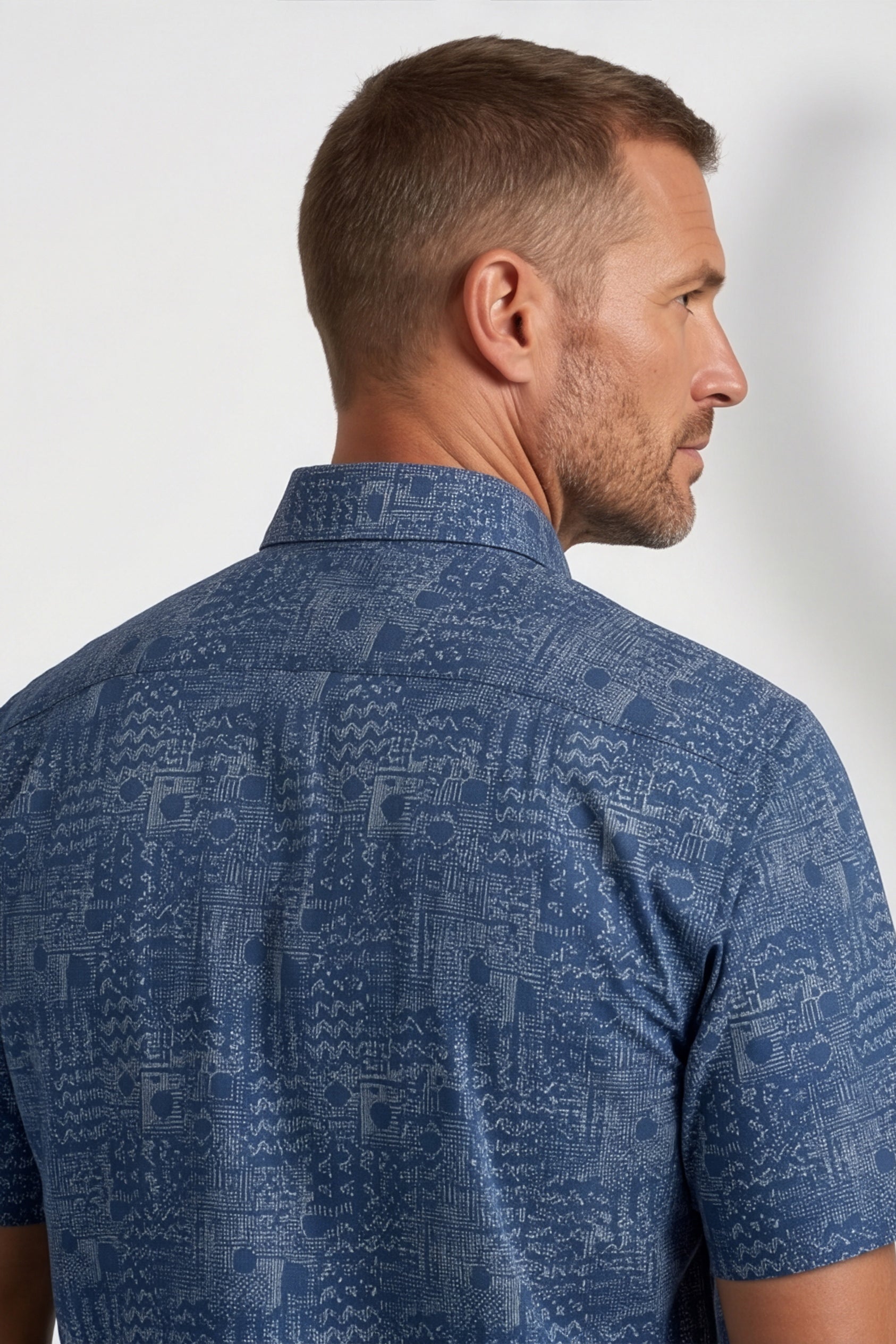 Americus Men's Plus Size Casual Shirt Steel Blue Tonal Abstract Aztec