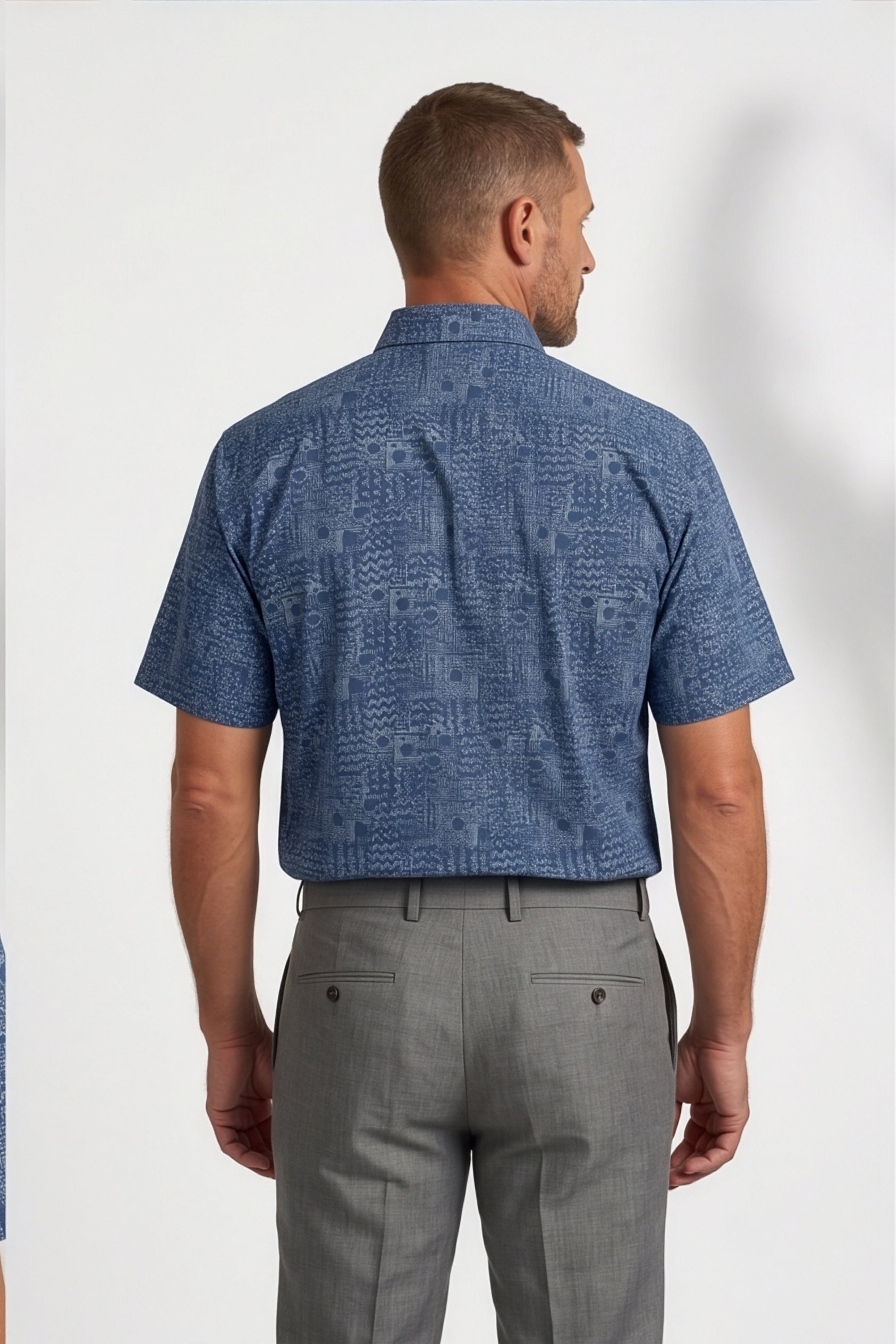 Americus Men's Plus Size Casual Shirt Steel Blue Tonal Abstract Aztec