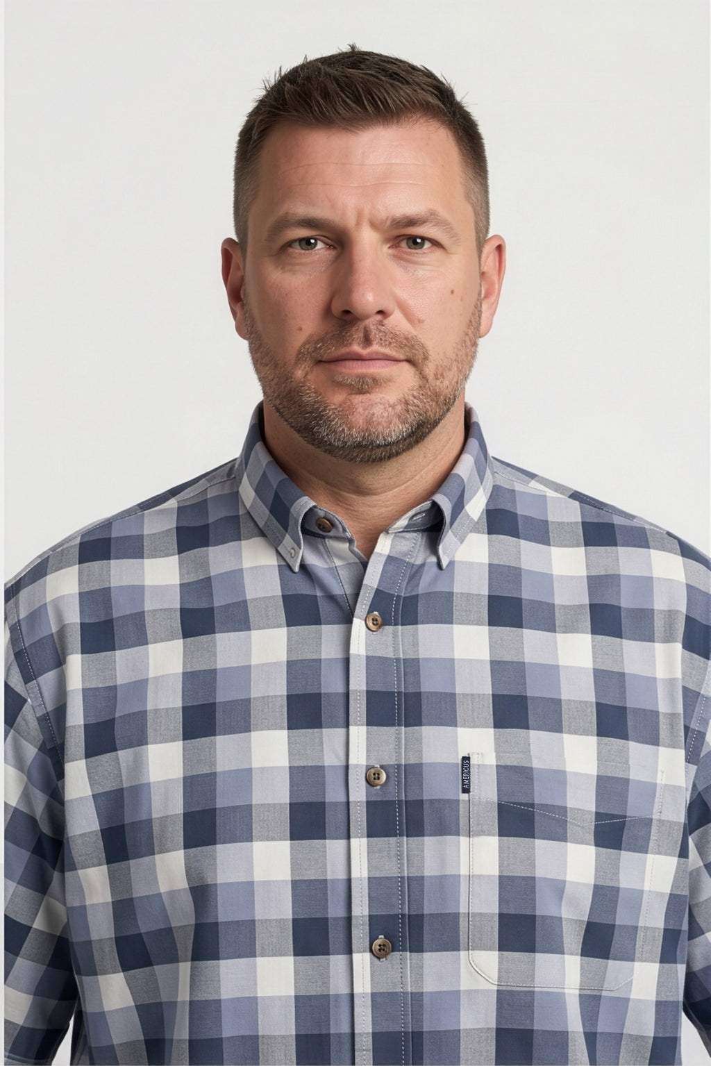Americus Men's Plus Size Casual Shirt Steel Blue White Gingham