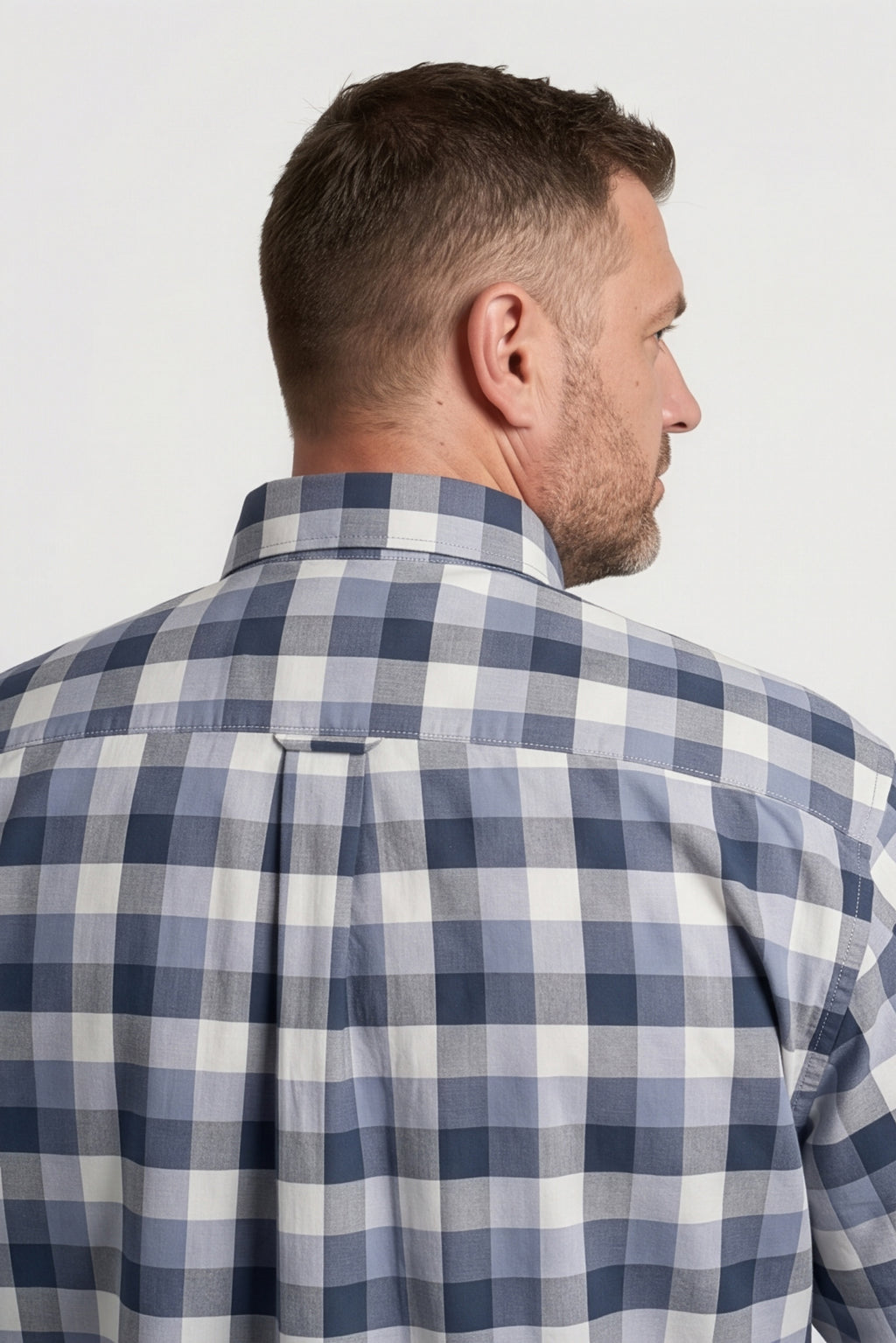 Americus Men's Plus Size Casual Shirt Steel Blue White Gingham