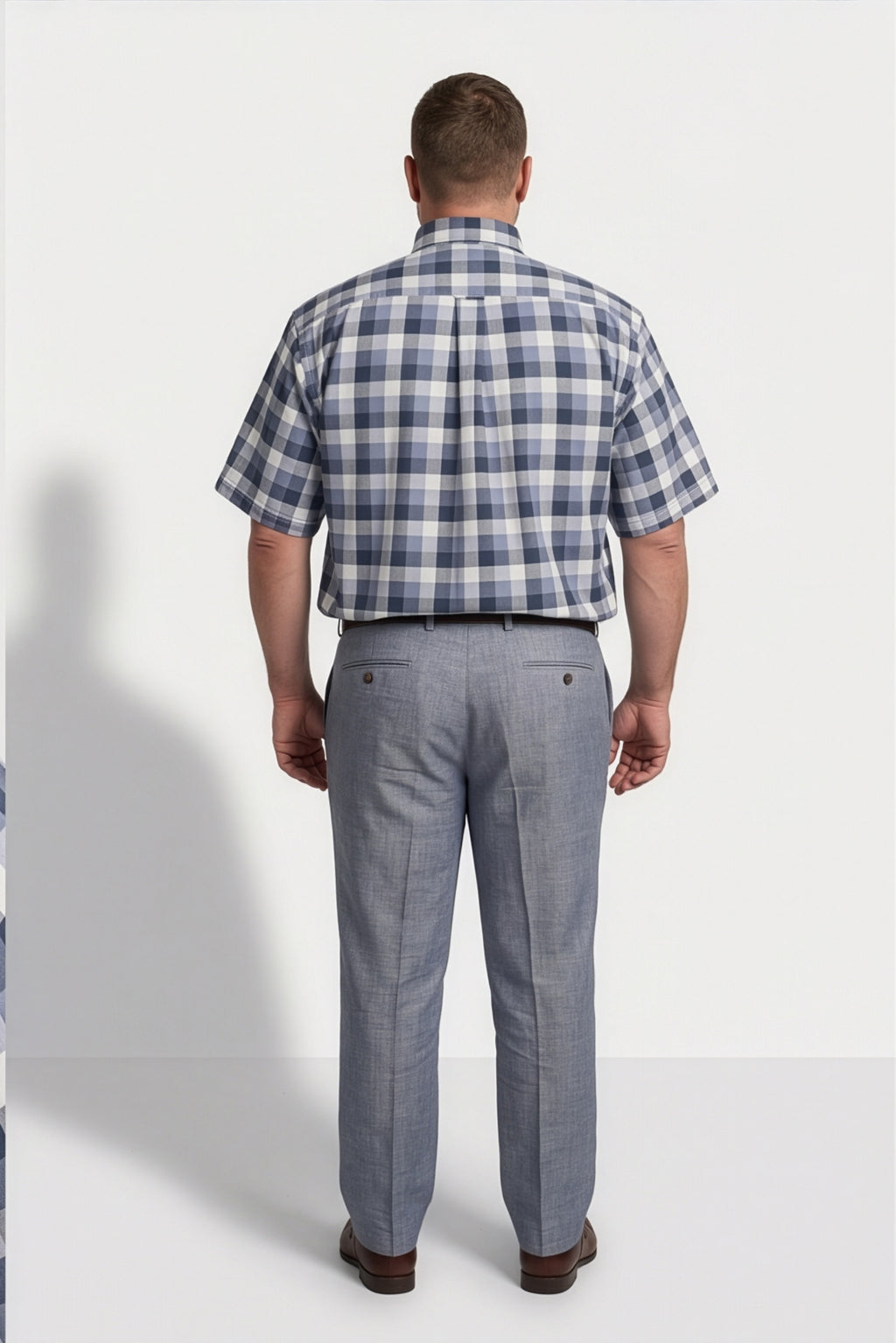 Americus Men's Plus Size Casual Shirt Steel Blue White Gingham