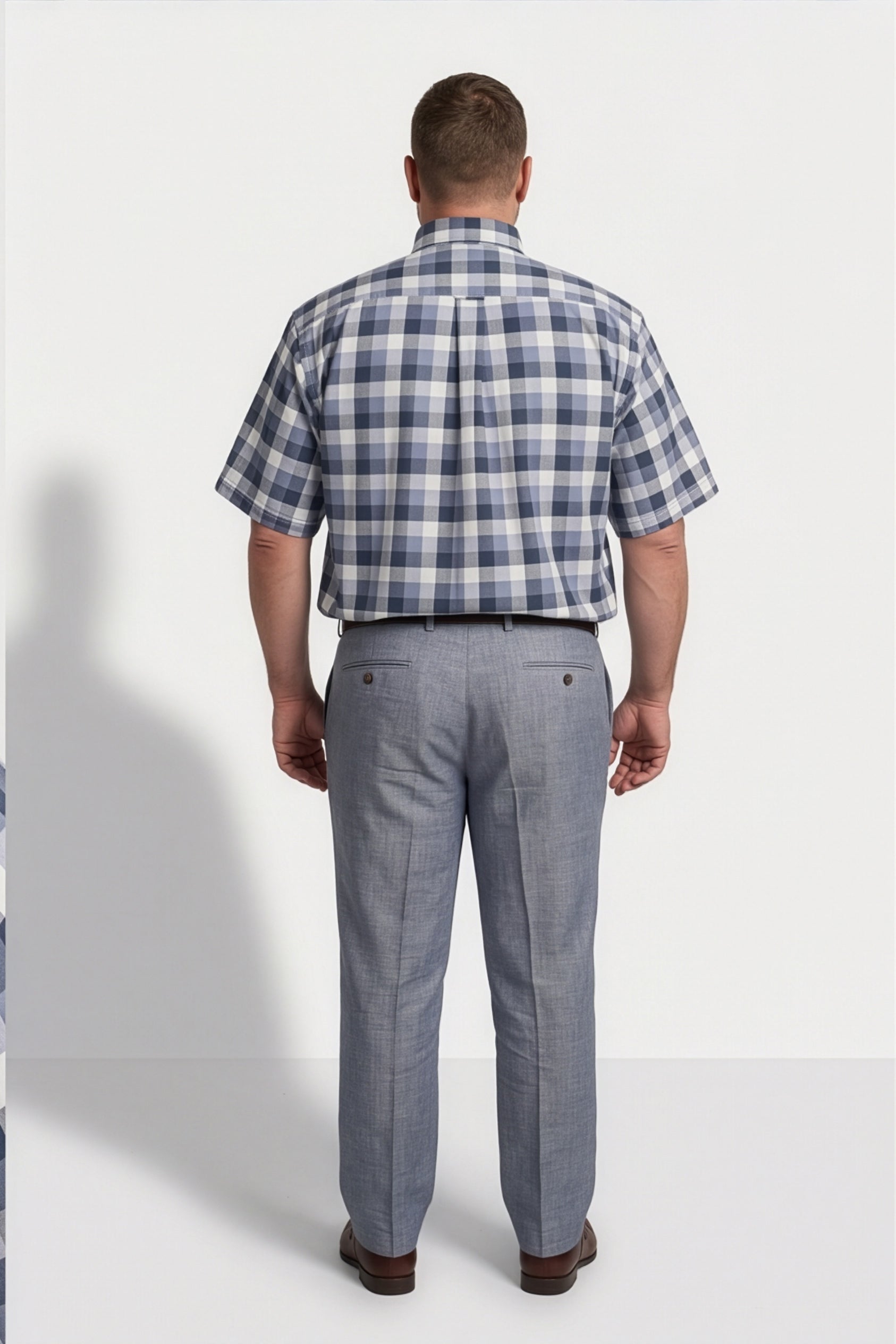 Americus Men's Plus Size Casual Shirt Steel Blue White Gingham