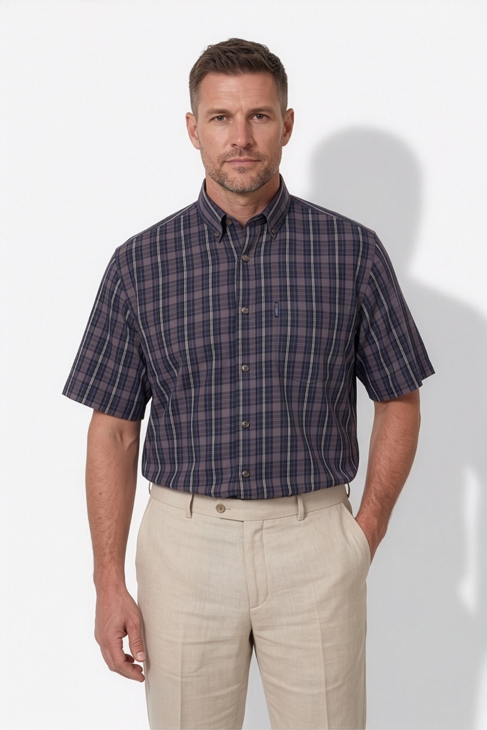 Americus Men's Plus Size Casual Shirt Charcoal Navy Plaid