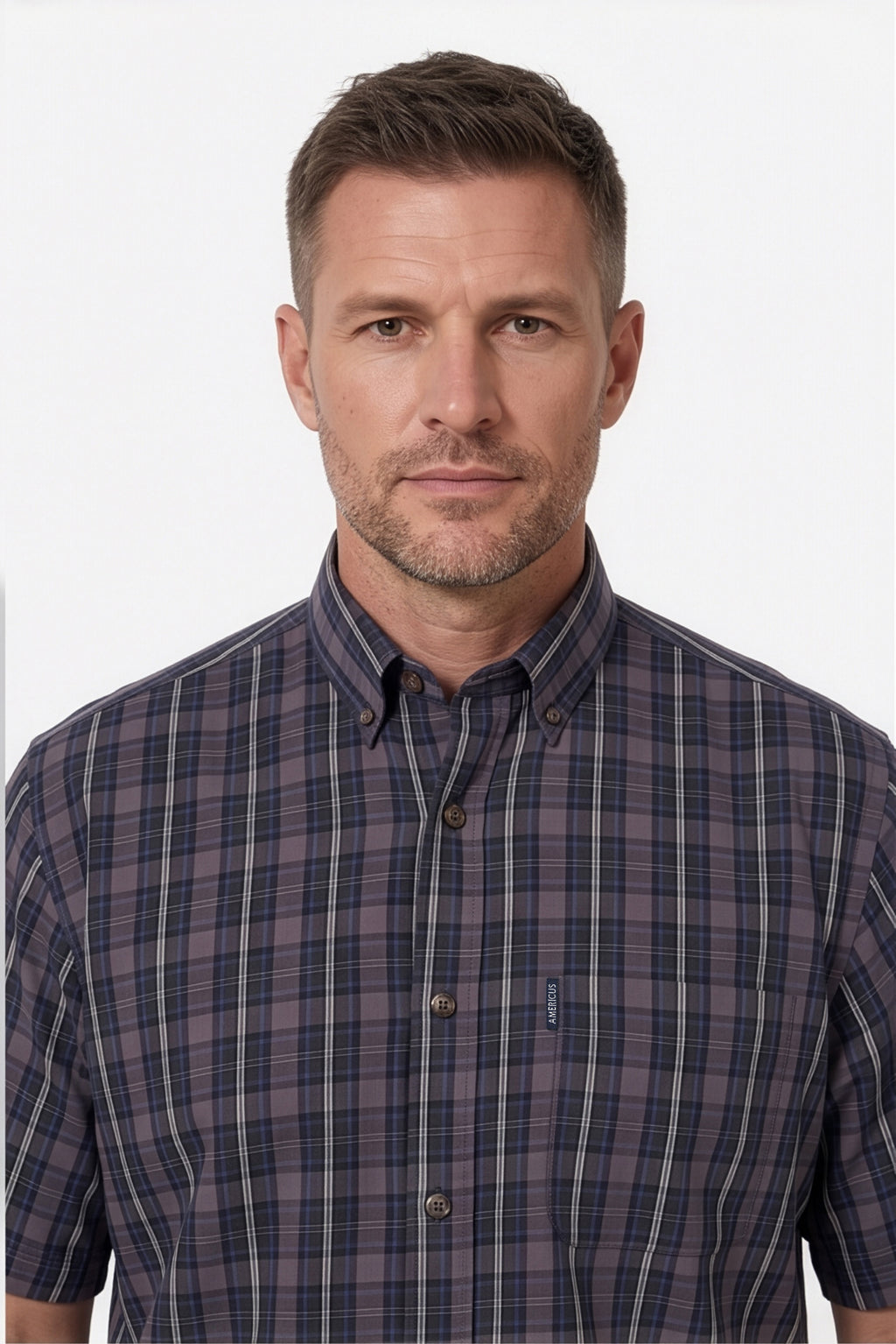 Americus Men's Plus Size Casual Shirt Charcoal Navy Plaid