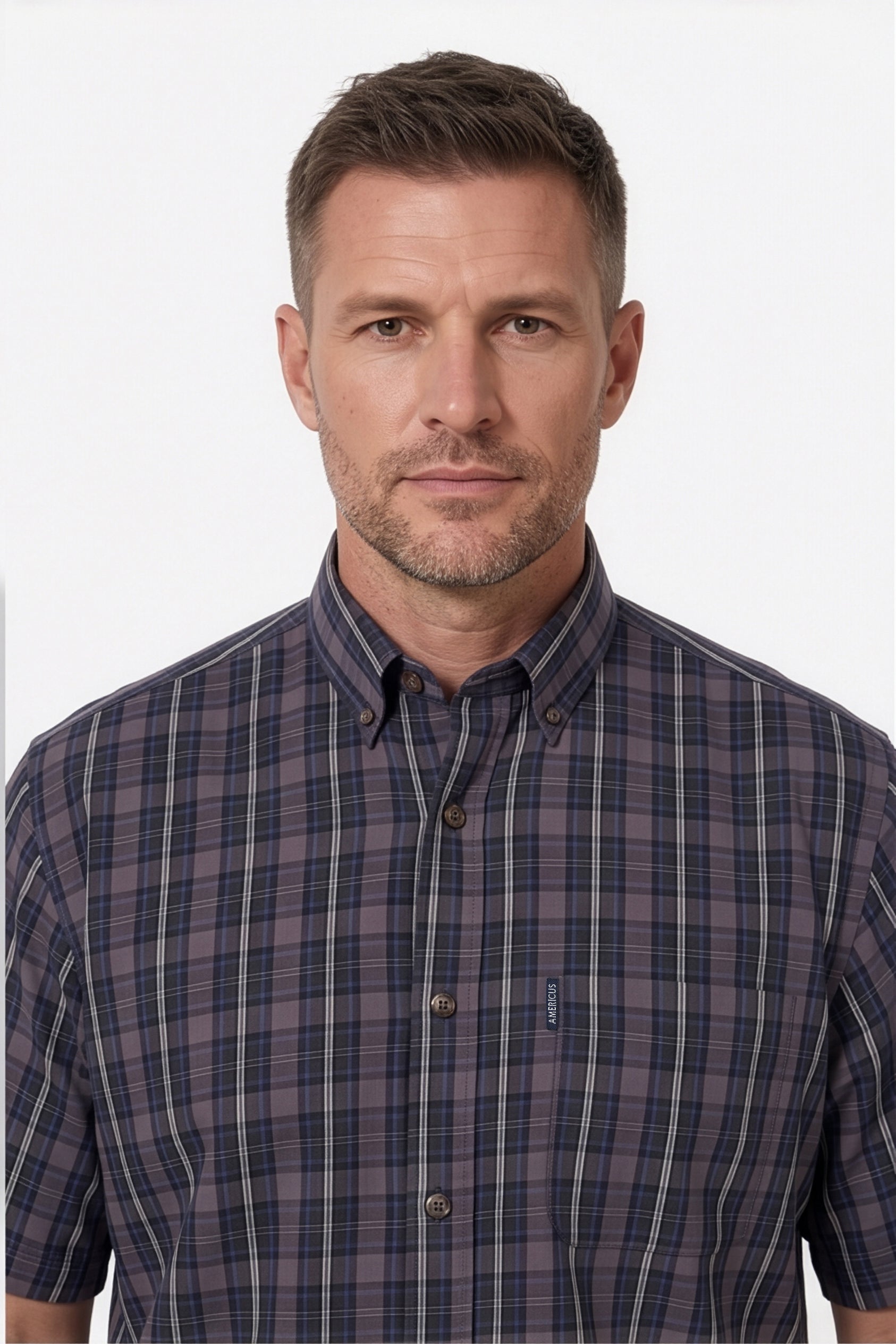 Americus Men's Plus Size Casual Shirt Charcoal Navy Plaid