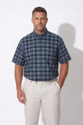Americus Men's Plus Size Casual Shirt Steel Blue Navy Large Tartan