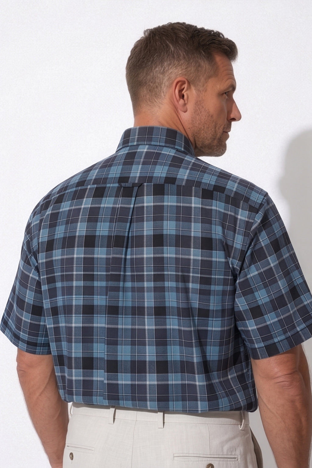 Americus Men's Plus Size Casual Shirt Steel Blue Navy Large Tartan