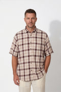 Americus Men's Plus Size Casual Shirt Cream Maroon Large Block Check