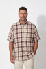 Americus Men's Plus Size Casual Shirt Cream Maroon Large Block Check
