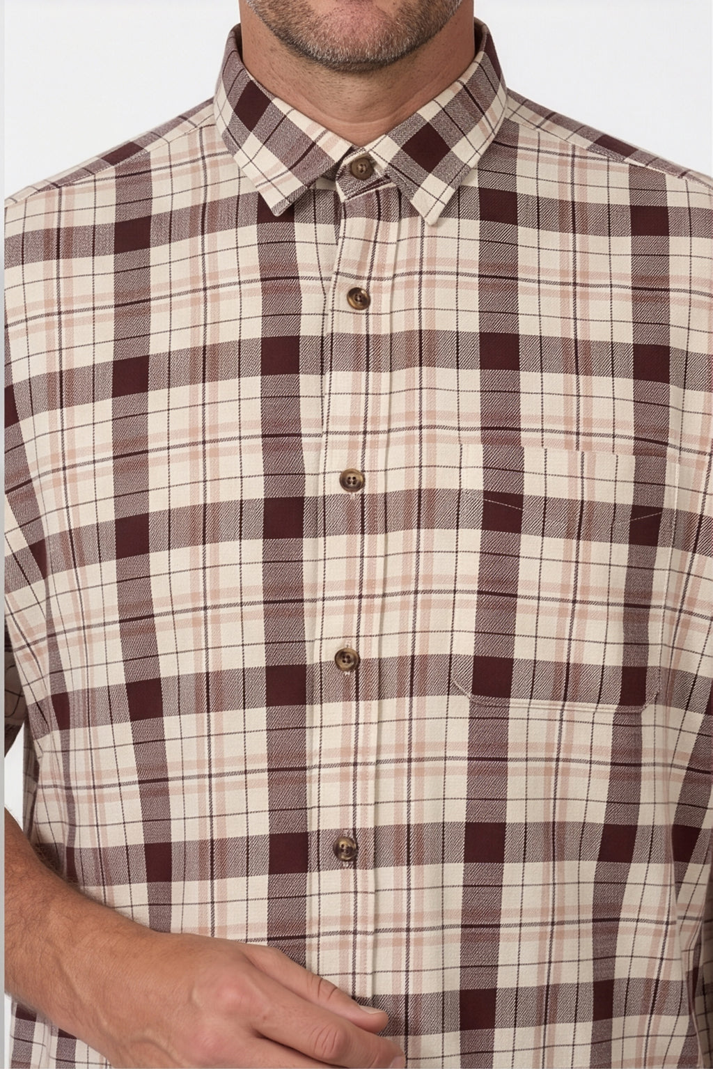Americus Men's Plus Size Casual Shirt Cream Maroon Large Block Check