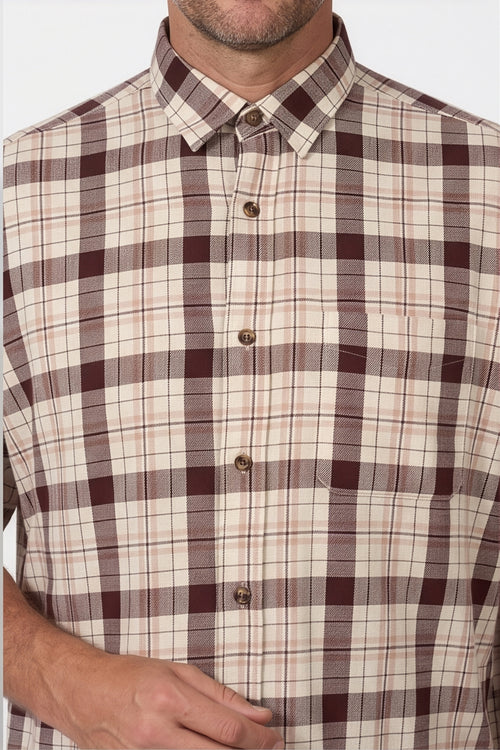 Americus Men's Plus Size Casual Shirt Cream Maroon Large Block Check