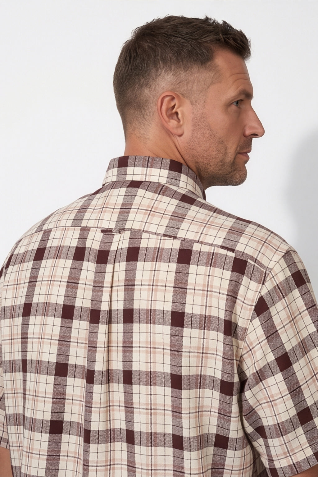 Americus Men's Plus Size Casual Shirt Cream Maroon Large Block Check