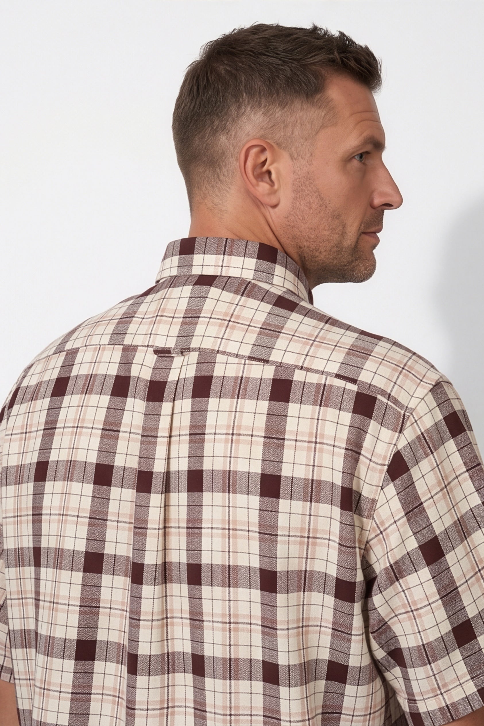 Americus Men's Plus Size Casual Shirt Cream Maroon Large Block Check