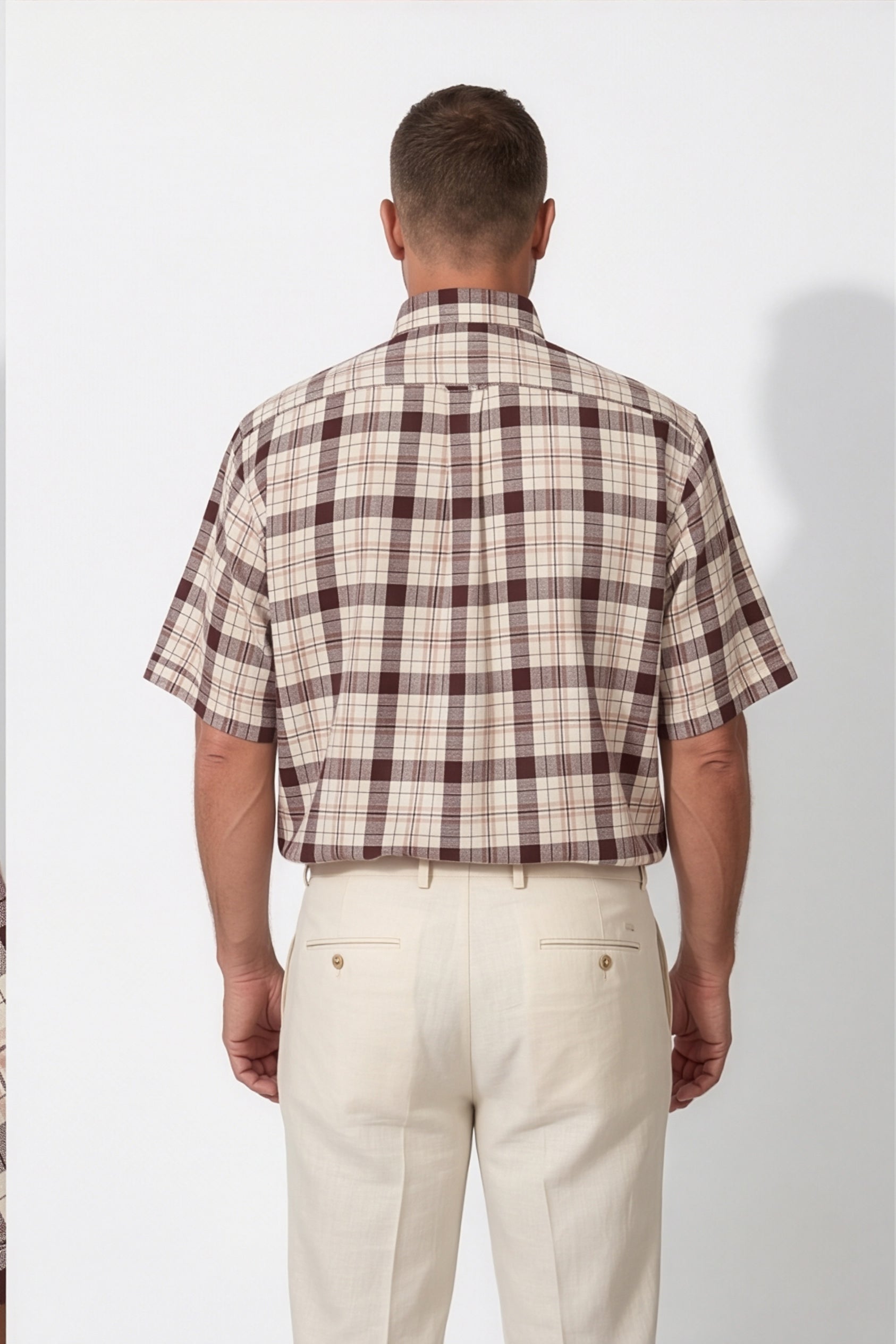 Americus Men's Plus Size Casual Shirt Cream Maroon Large Block Check