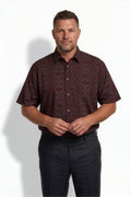 Americus Men's Plus Size Casual Shirt Deep Maroon Gold Tribal Geometric