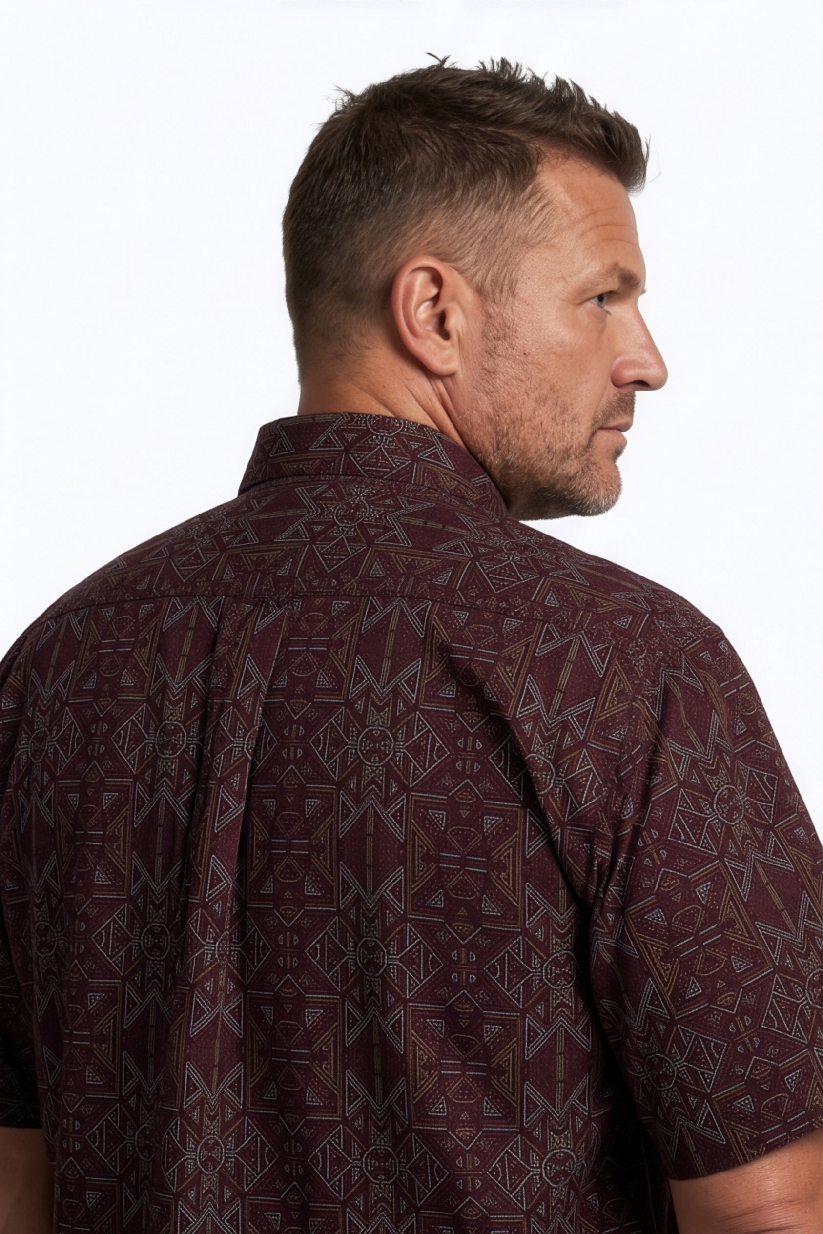 Americus Men's Plus Size Casual Shirt Deep Maroon Gold Tribal Geometric