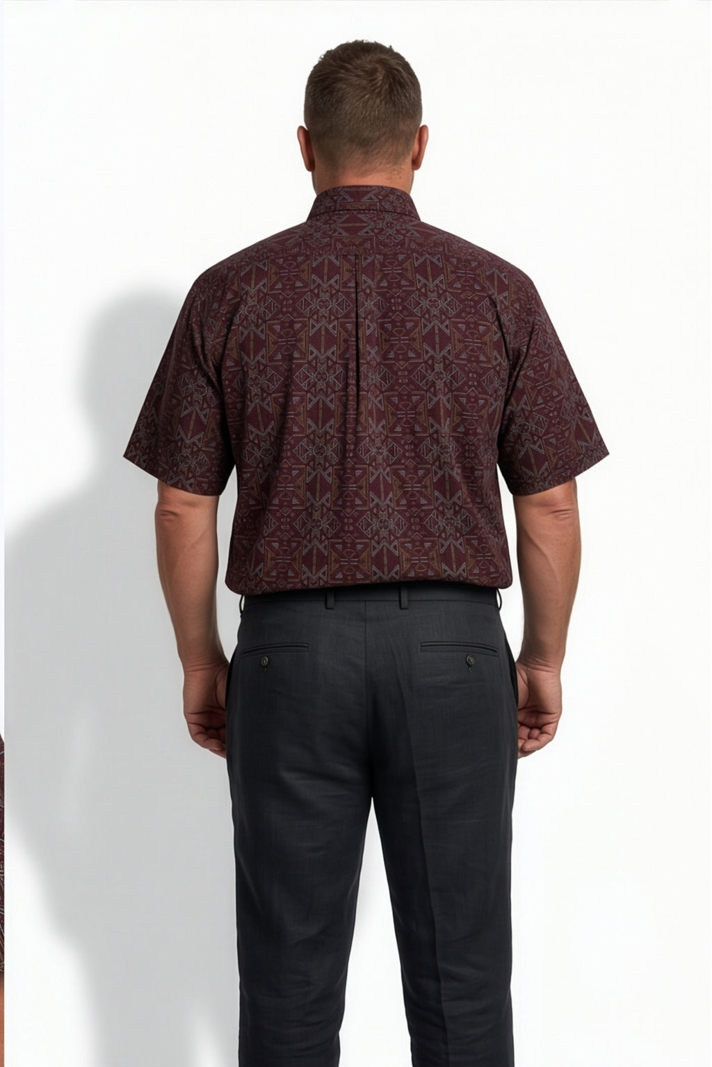 Americus Men's Plus Size Casual Shirt Deep Maroon Gold Tribal Geometric