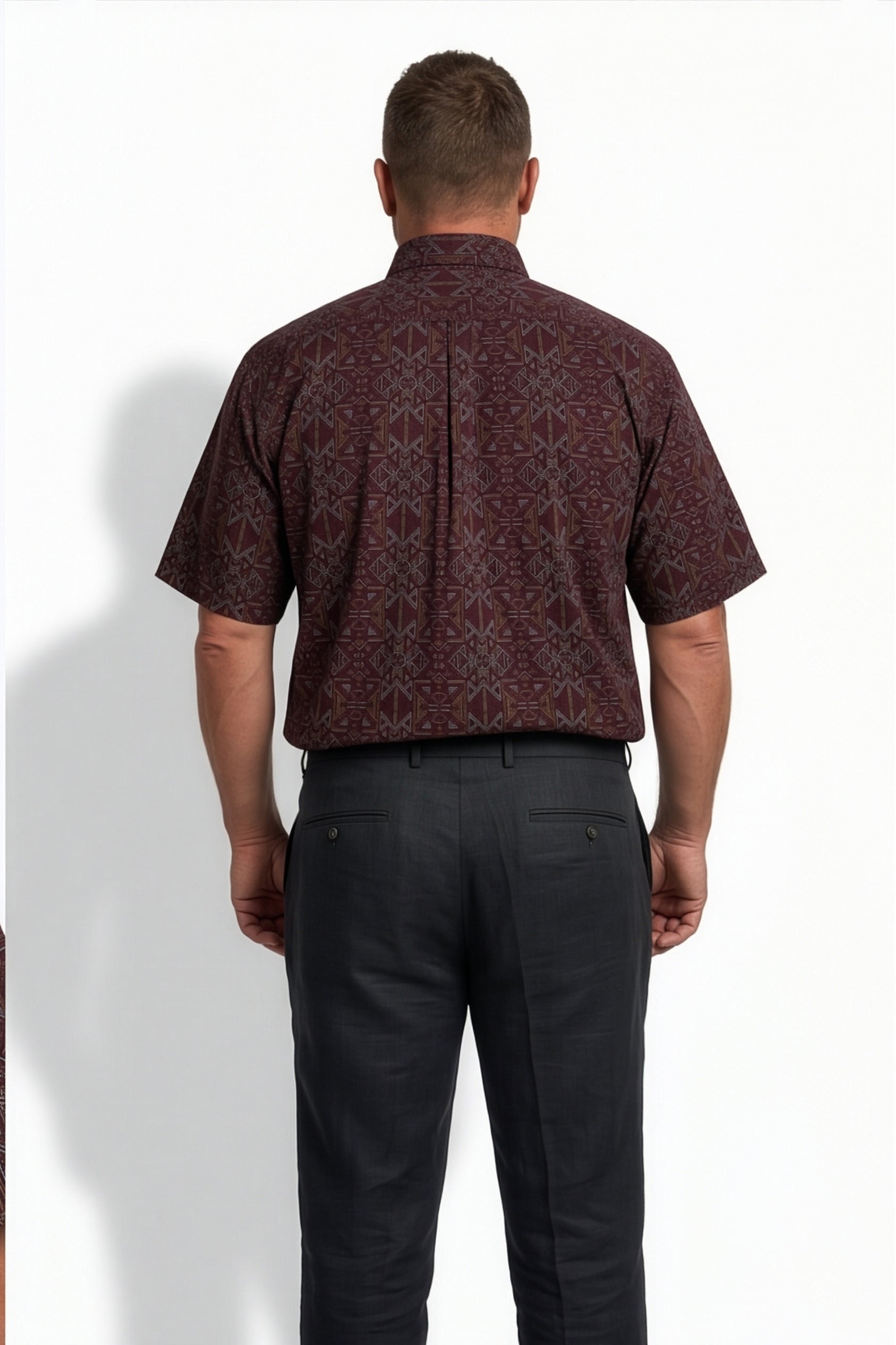 Americus Men's Plus Size Casual Shirt Deep Maroon Gold Tribal Geometric