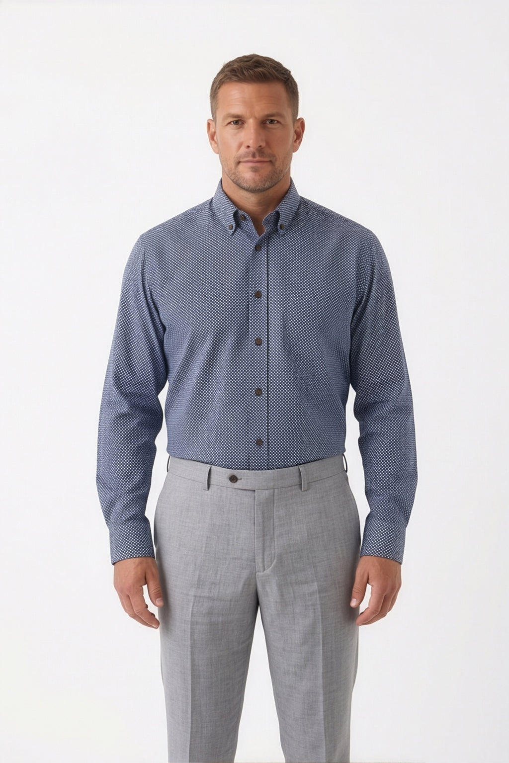 Americus Men's Plus Size Casual Shirt Navy White Micro Dot