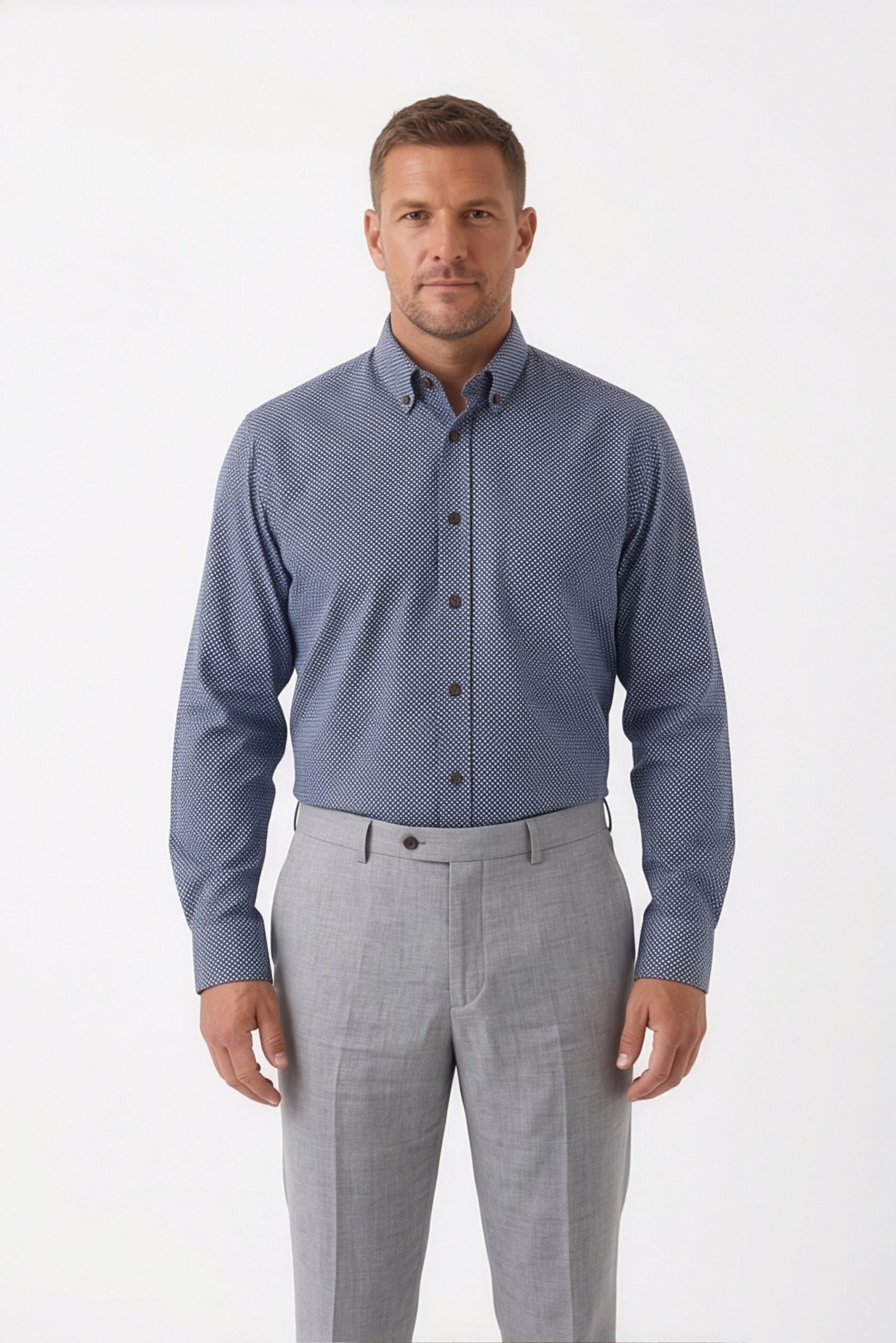 Americus Men's Plus Size Casual Shirt Navy White Micro Dot