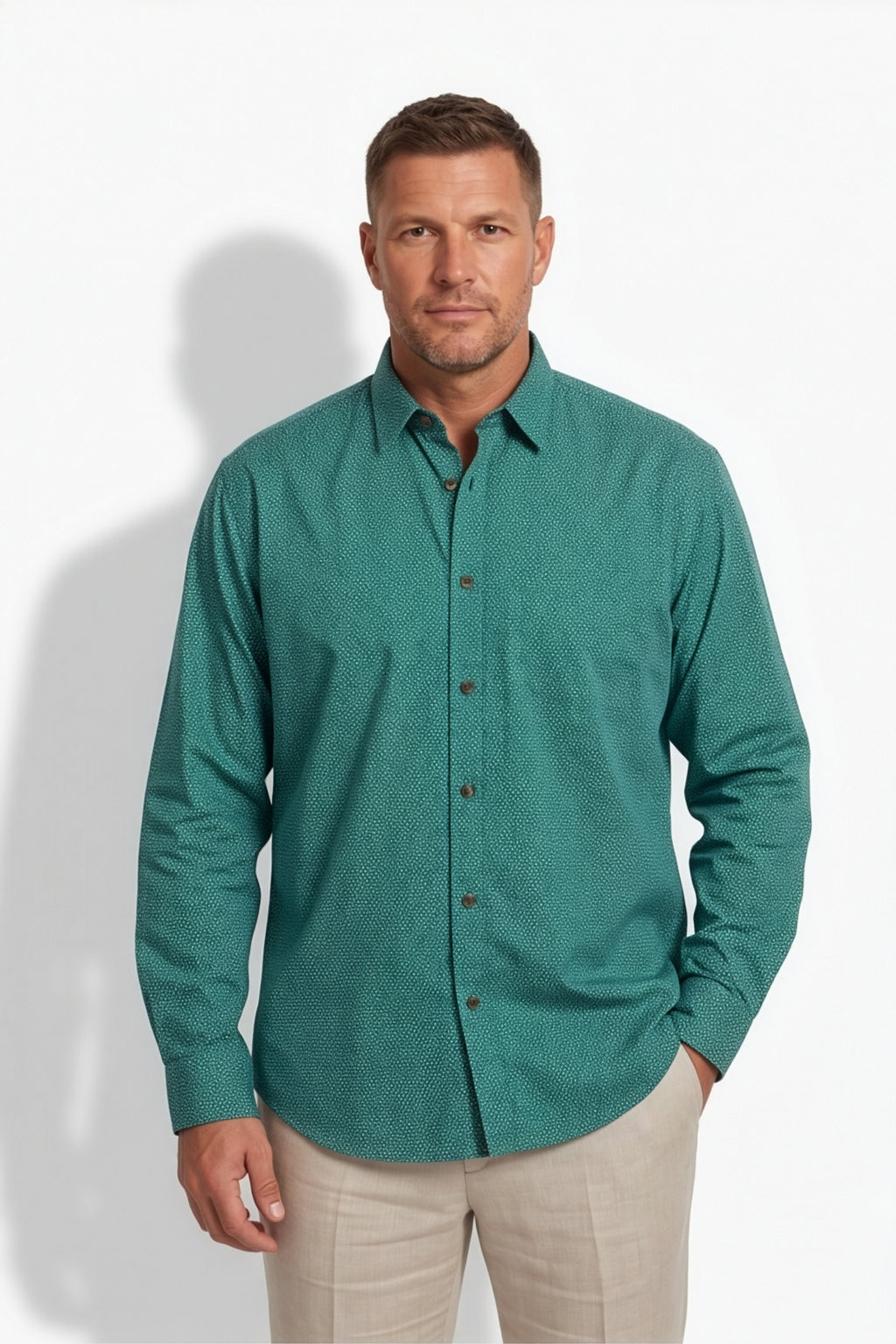 Americus Men's Plus Size Casual Shirt Emerald Green White Ditsy Scatter
