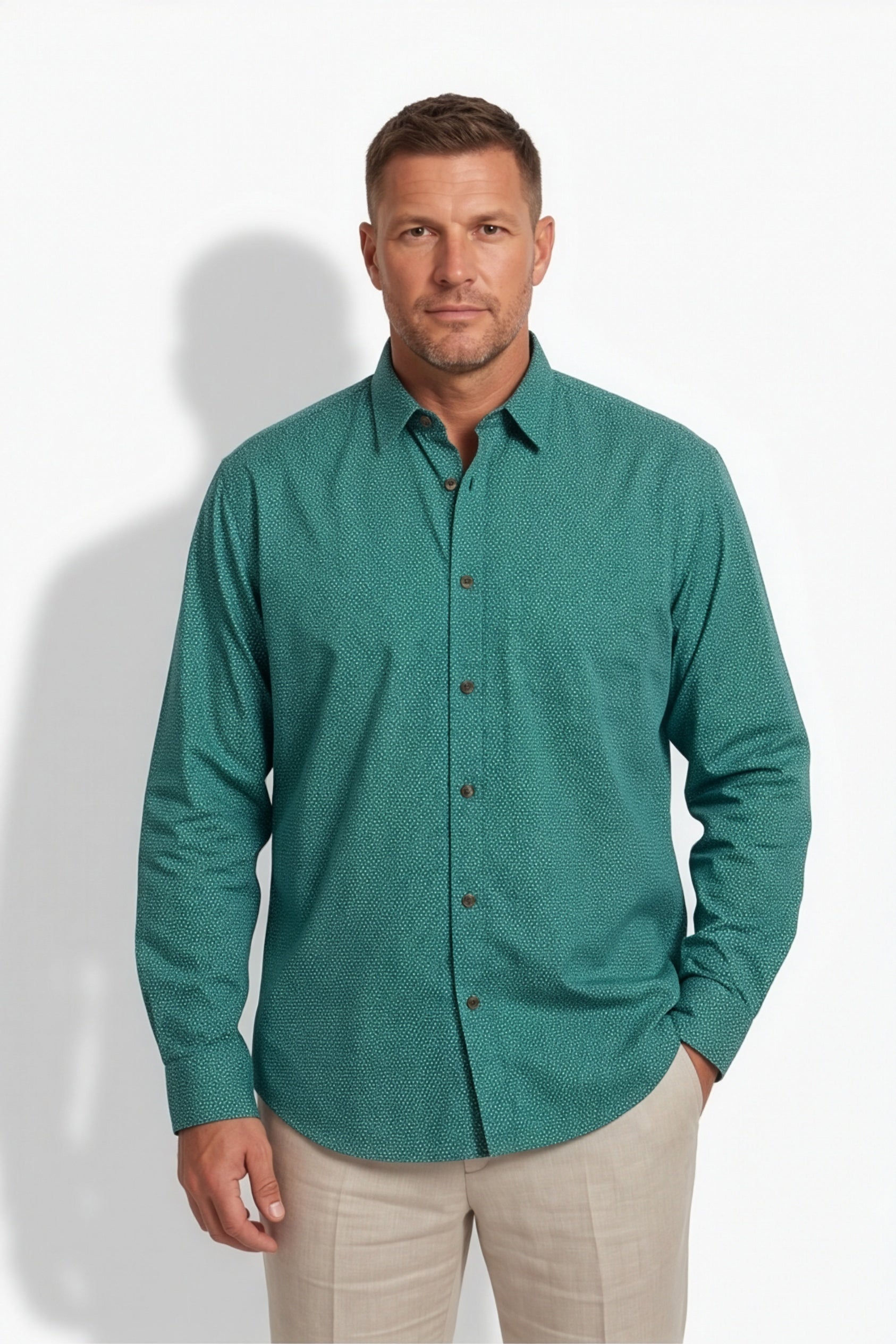 Americus Men's Plus Size Casual Shirt Emerald Green White Ditsy Scatter
