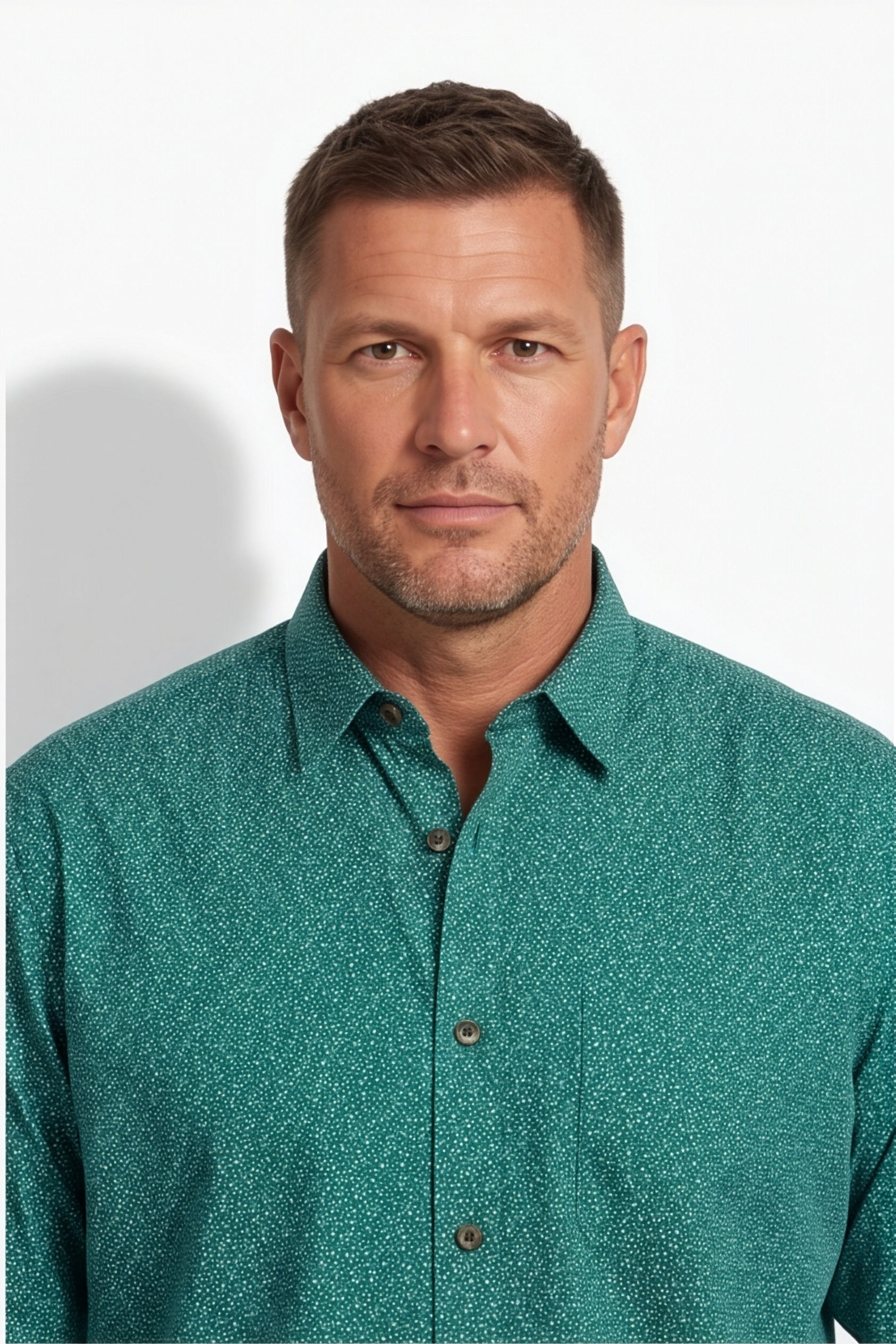 Americus Men's Plus Size Casual Shirt Emerald Green White Ditsy Scatter