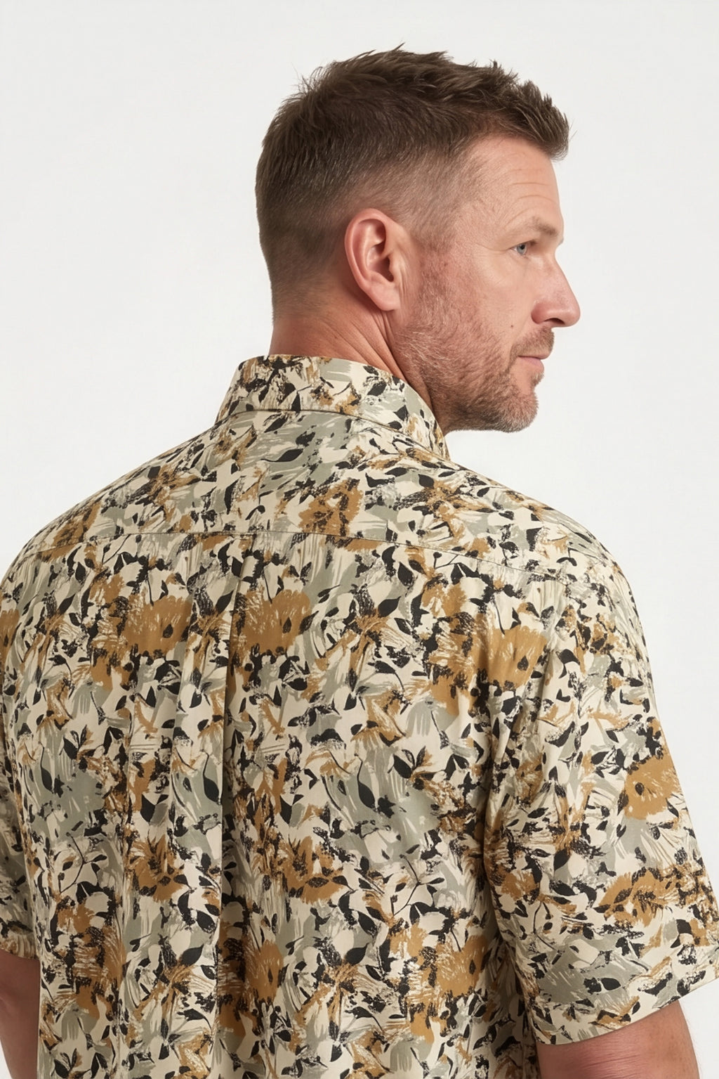 Americus Men's Plus Size Casual Shirt Ivory Khaki Wildflower Botanical