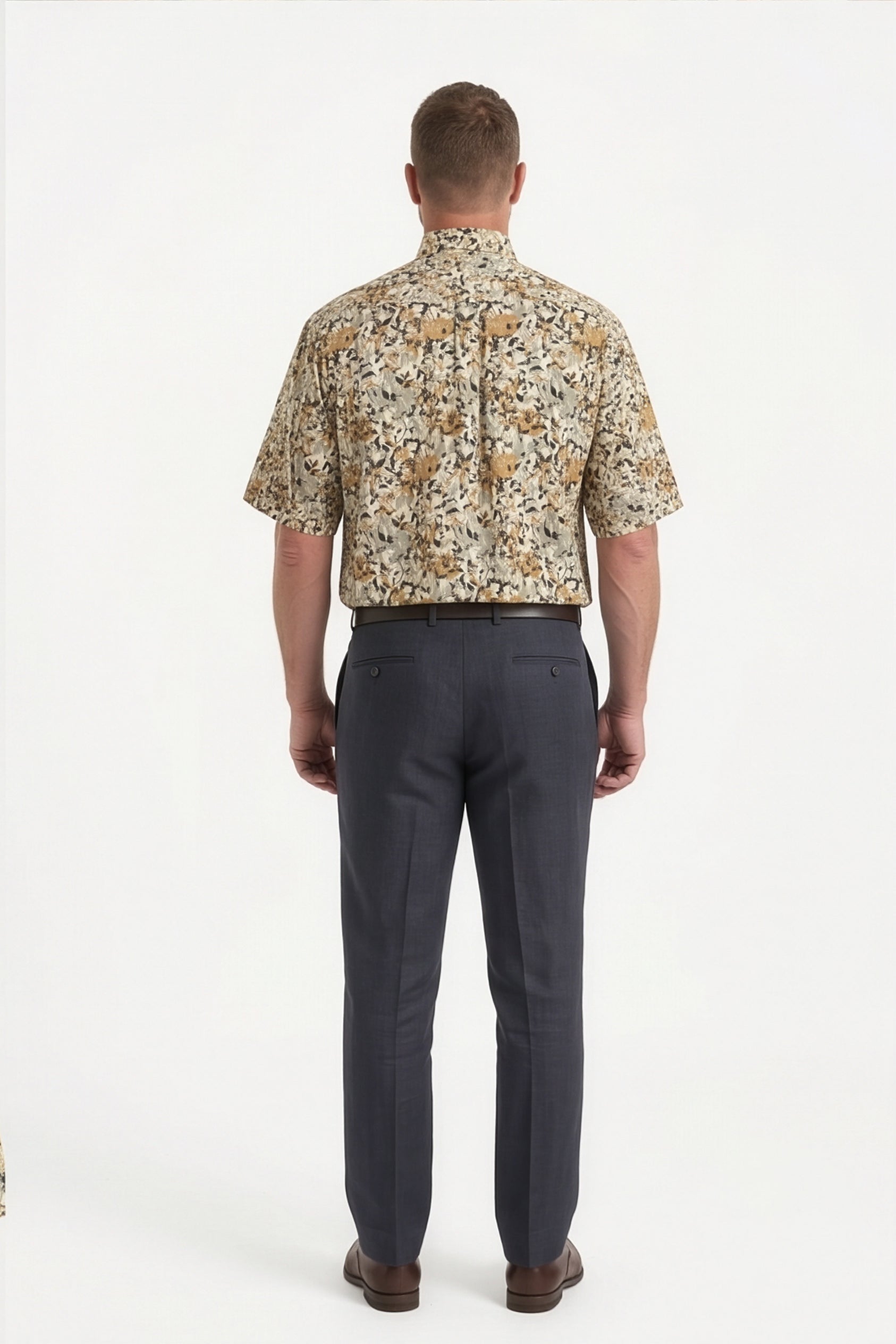 Americus Men's Plus Size Casual Shirt Ivory Khaki Wildflower Botanical