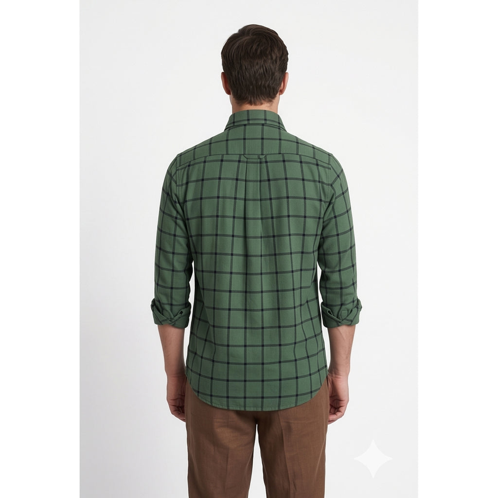 Americus Mens Twill Check Shirt Olive Green Windowpane