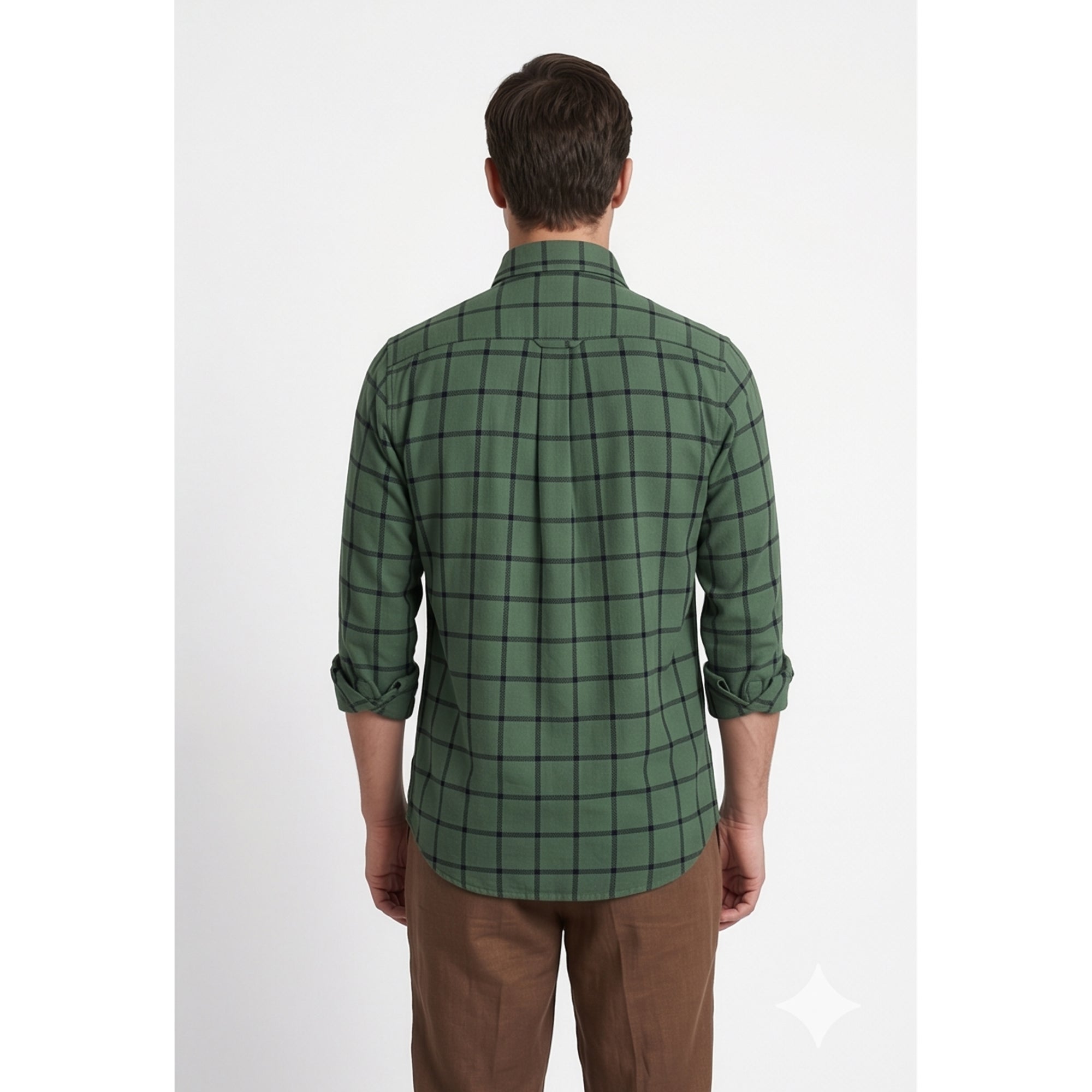 Americus Mens Twill Check Shirt Olive Green Windowpane
