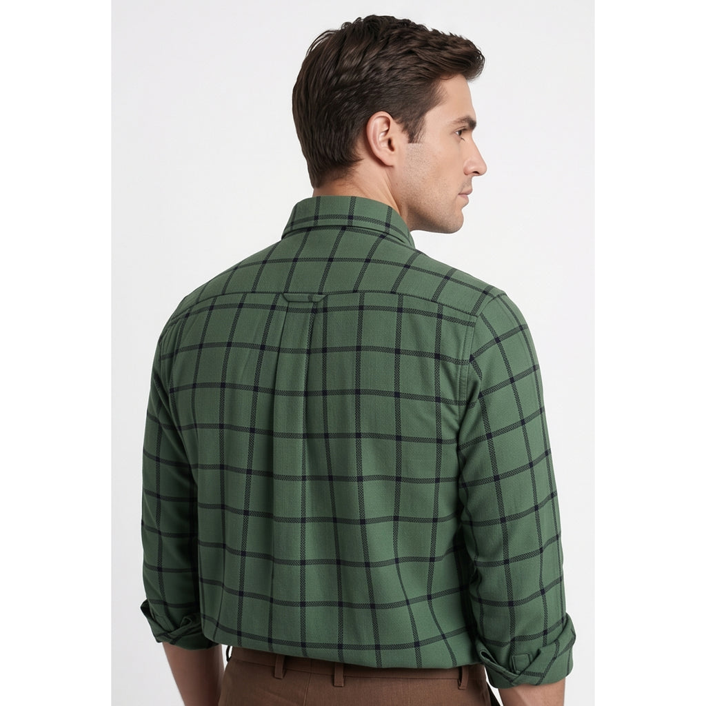 Americus Mens Twill Check Shirt Olive Green Windowpane