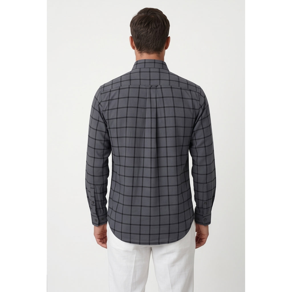 Americus Mens Twill Check Shirt Charcoal Navy Windowpane