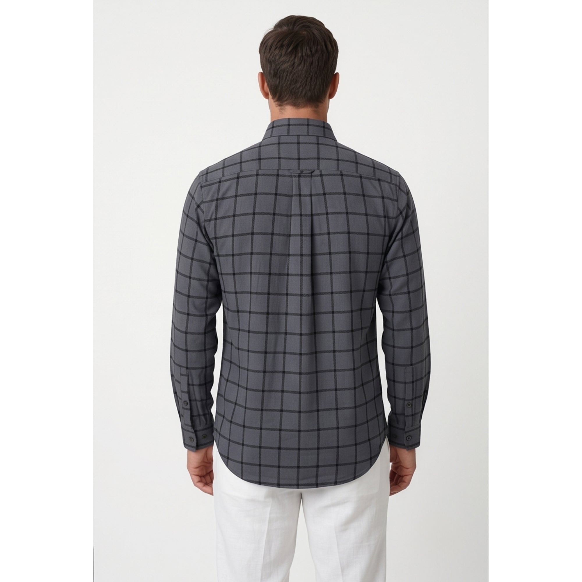 Americus Mens Twill Check Shirt Charcoal Navy Windowpane