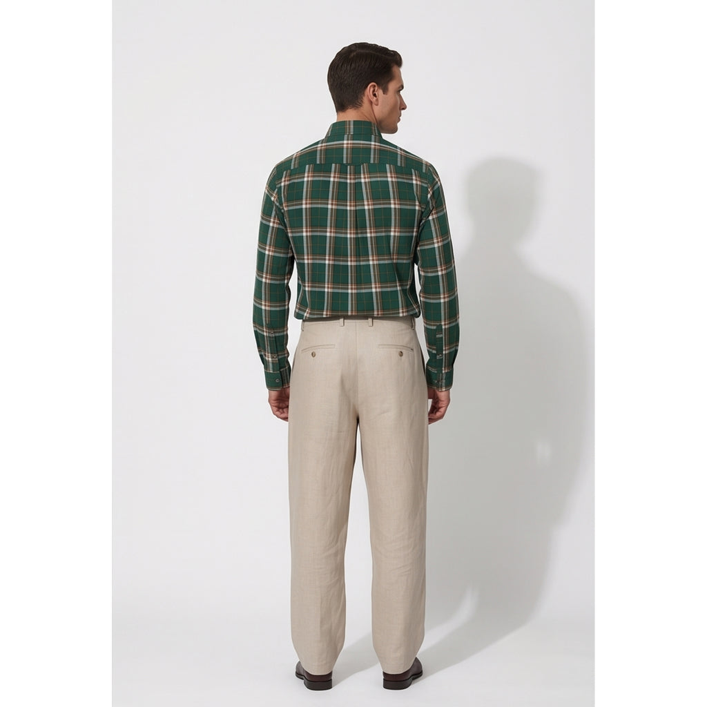 Americus Mens Twill Check Shirt Emerald Green Rust Tartan