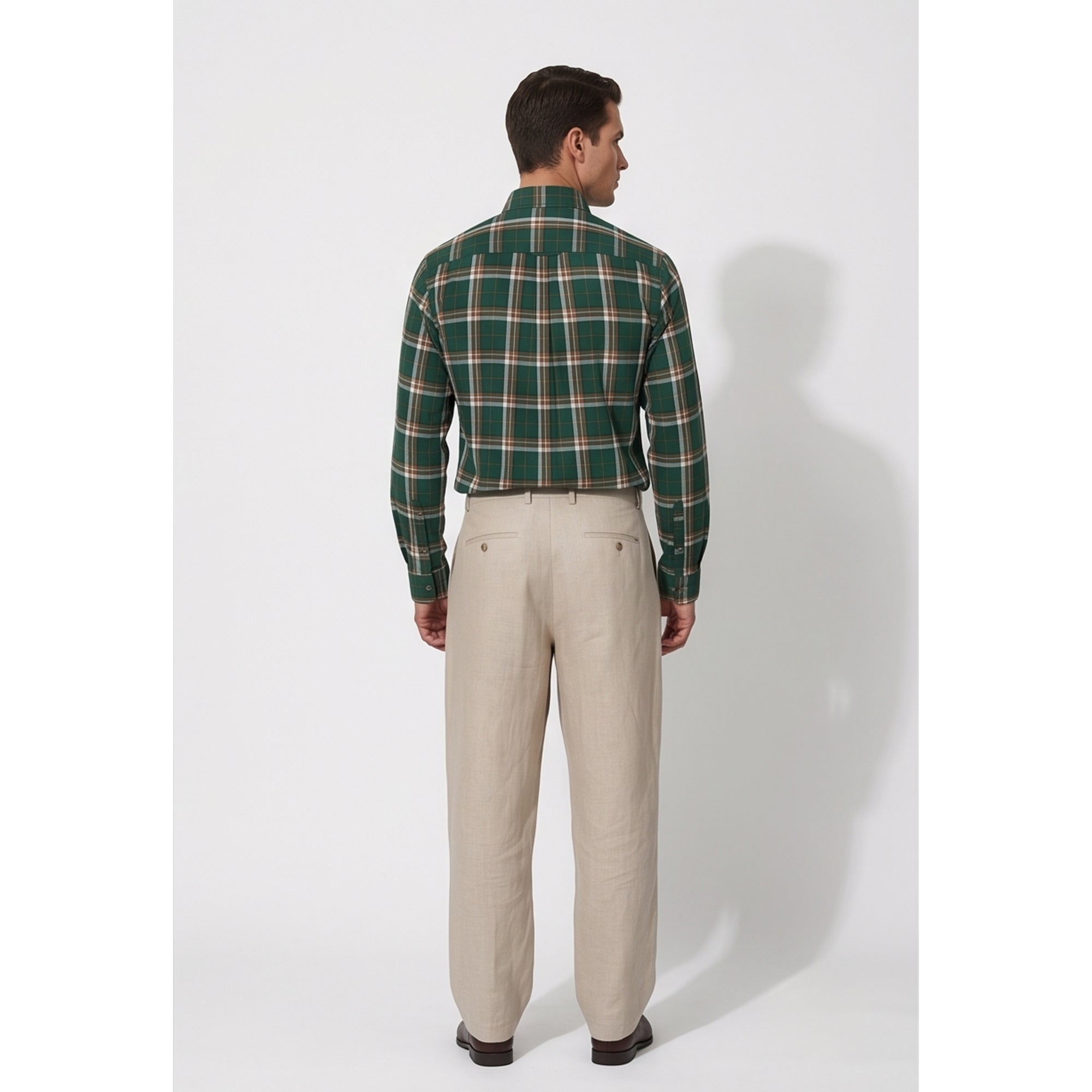 Americus Mens Twill Check Shirt Emerald Green Rust Tartan