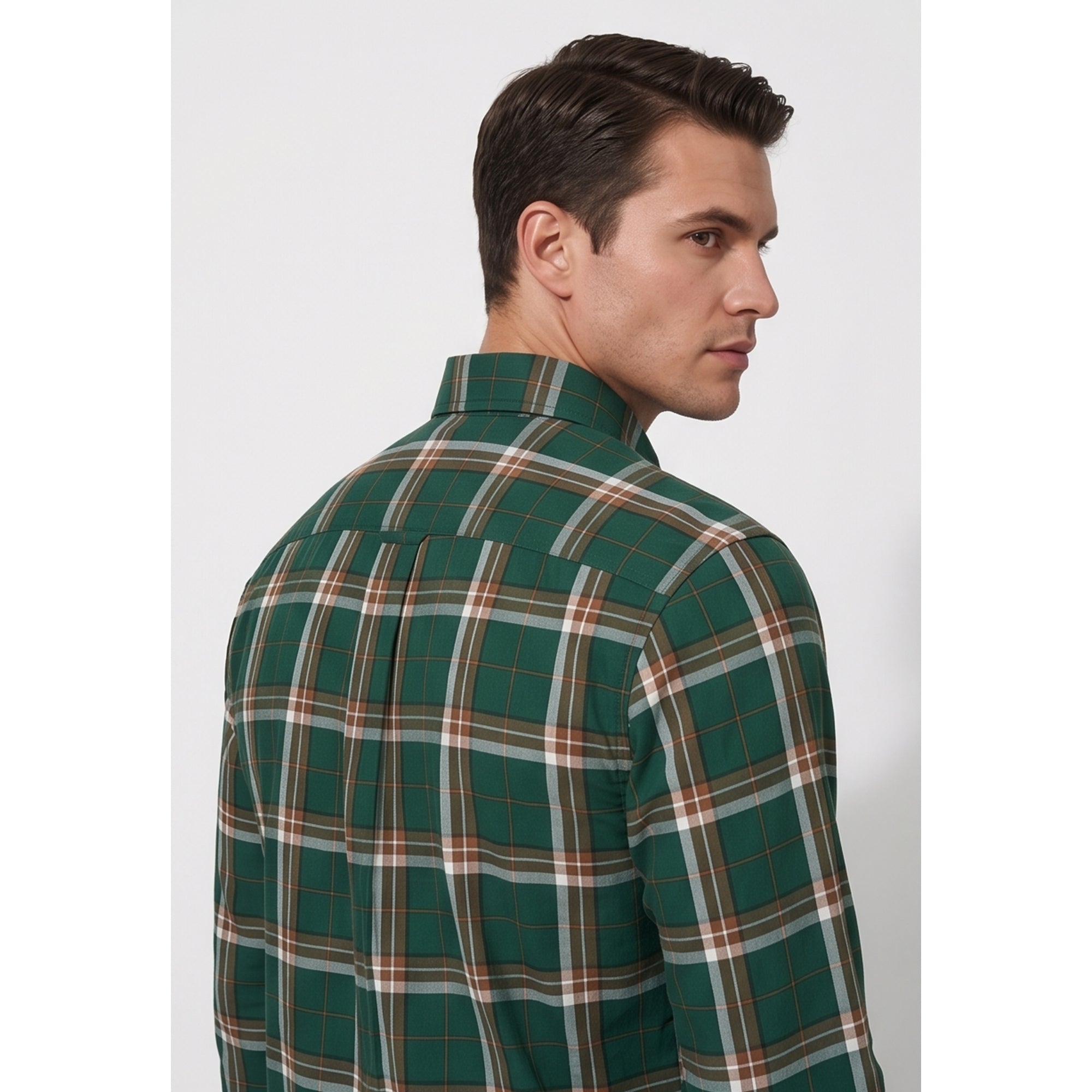 Americus Mens Twill Check Shirt Emerald Green Rust Tartan