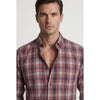 Americus Mens Twill Check Shirt Dusty Rose Navy Plaid