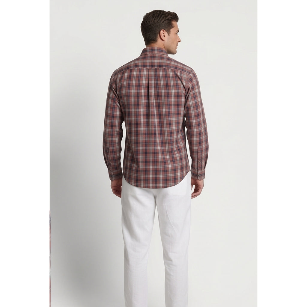 Americus Mens Twill Check Shirt Dusty Rose Navy Plaid