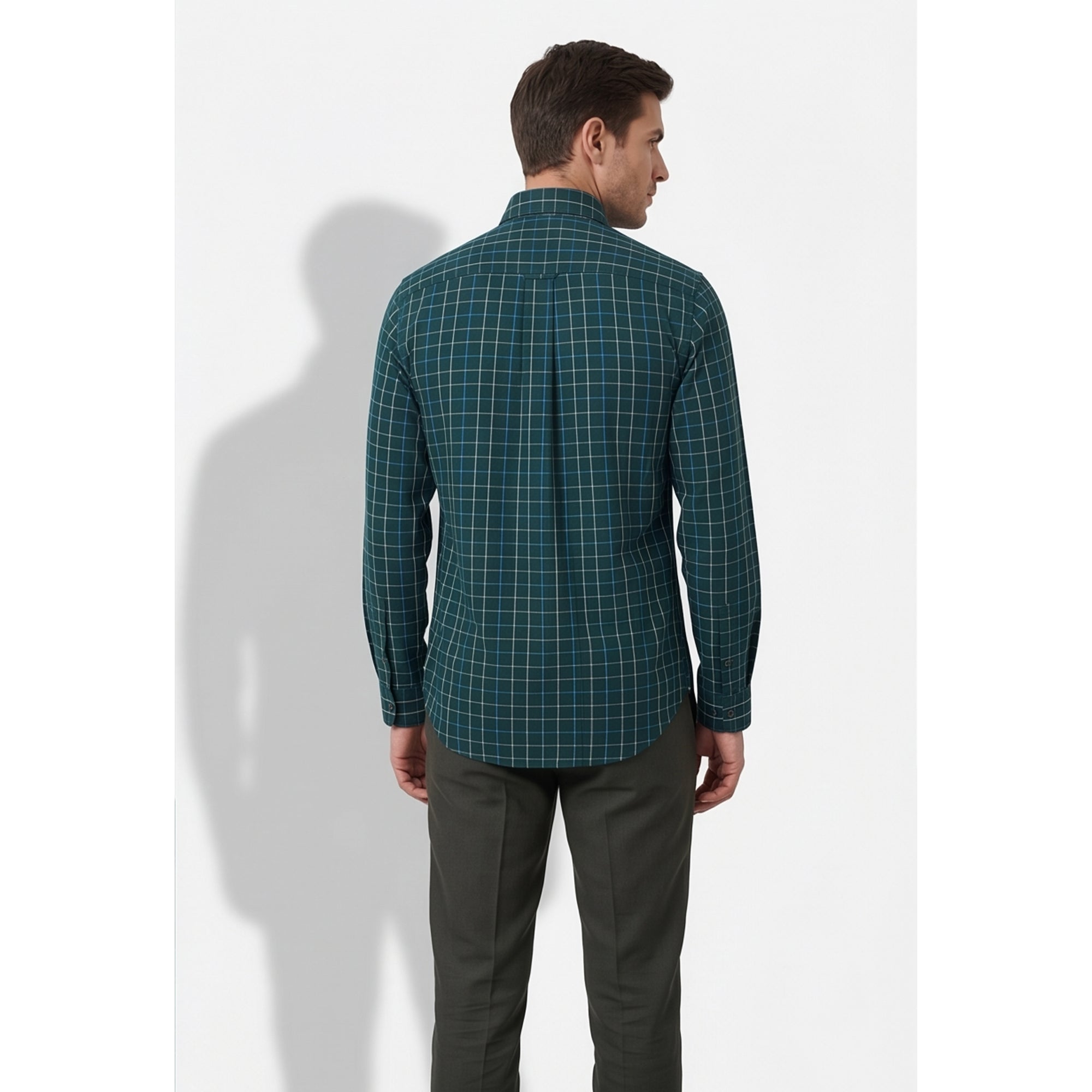 Americus Mens Twill Check Shirt Deep Teal Blue Windowpane