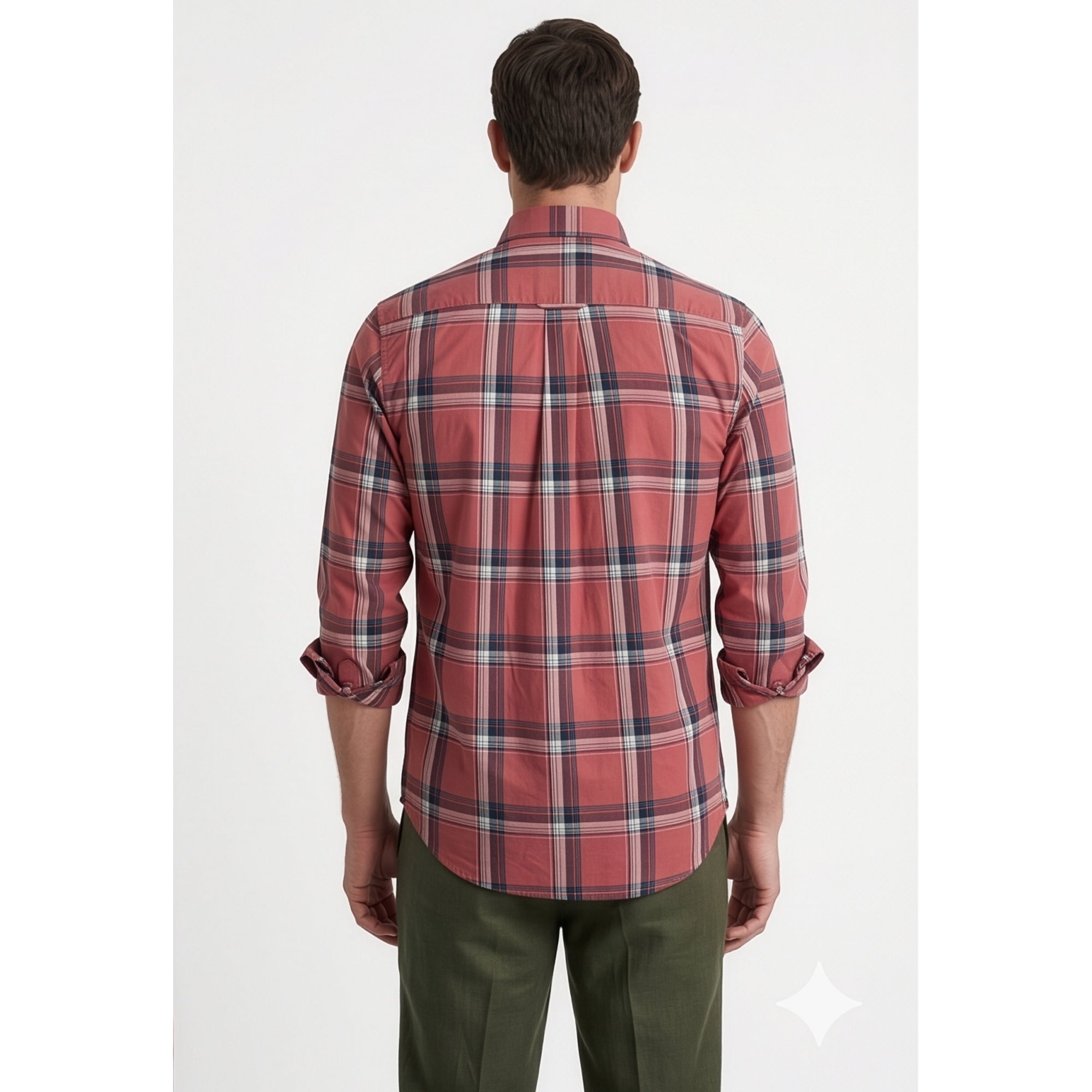 Americus Mens Twill Check Shirt Terracotta Rose Tartan