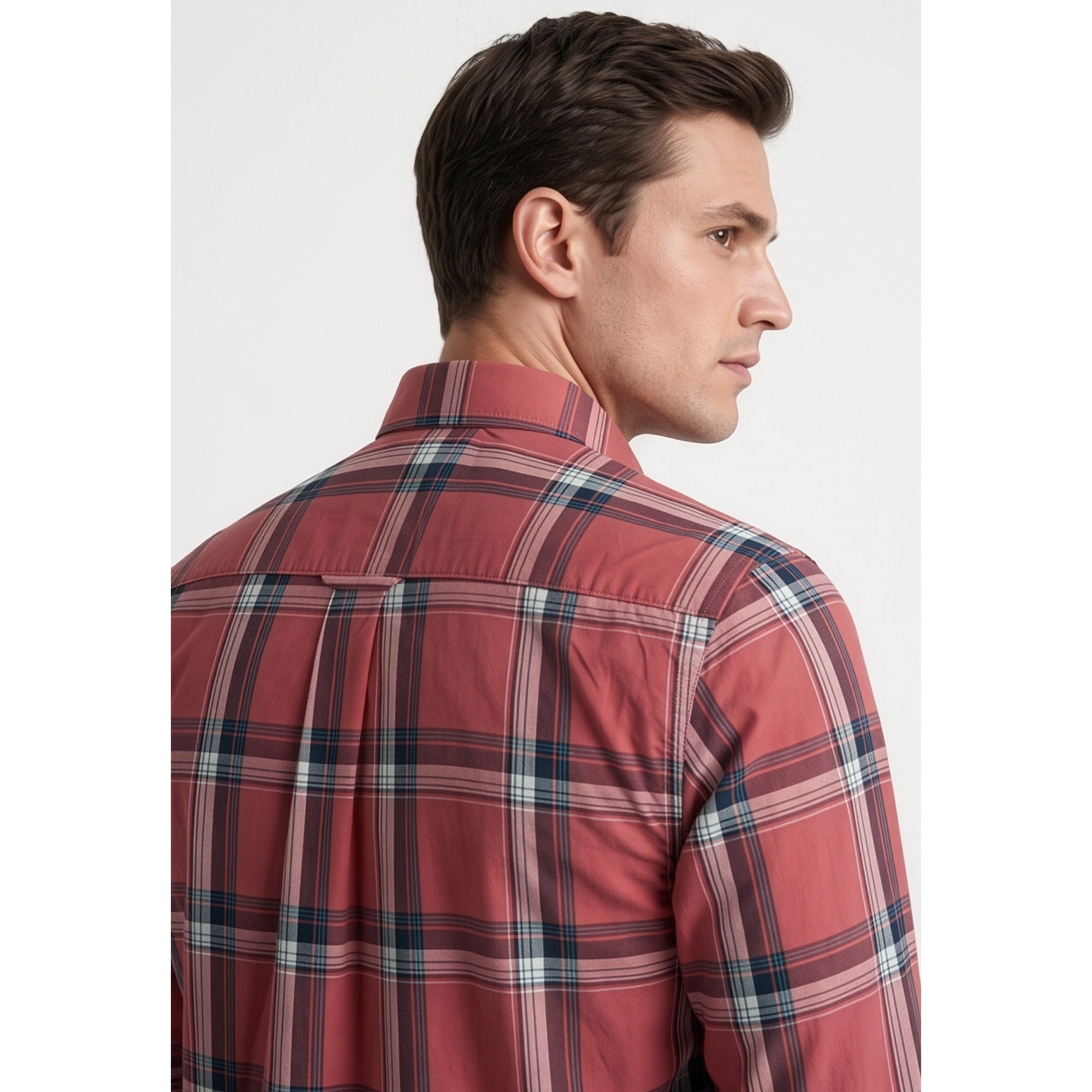 Americus Mens Twill Check Shirt Terracotta Rose Tartan