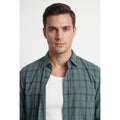 Americus Mens Twill Check Shirt Slate Teal Windowpane