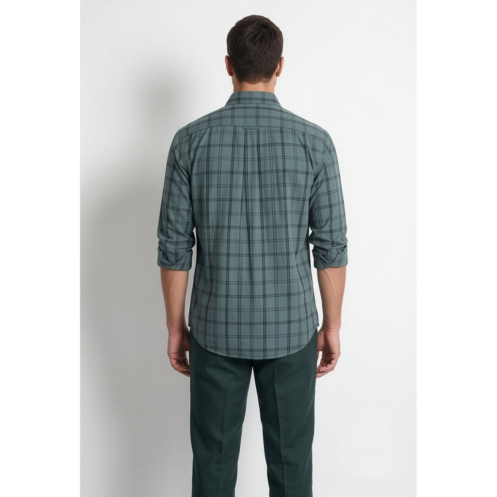 Americus Mens Twill Check Shirt Slate Teal Windowpane