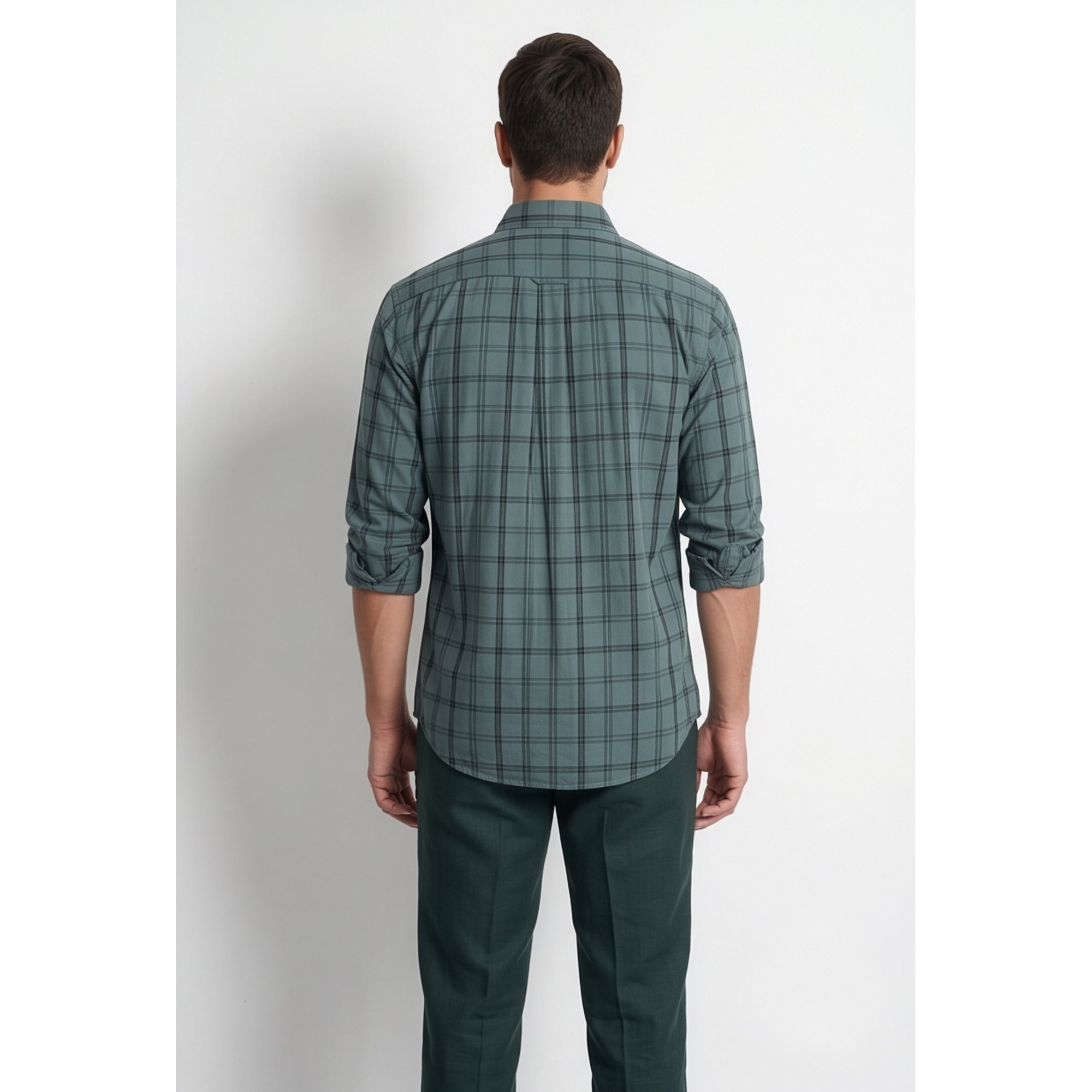 Americus Mens Twill Check Shirt Slate Teal Windowpane